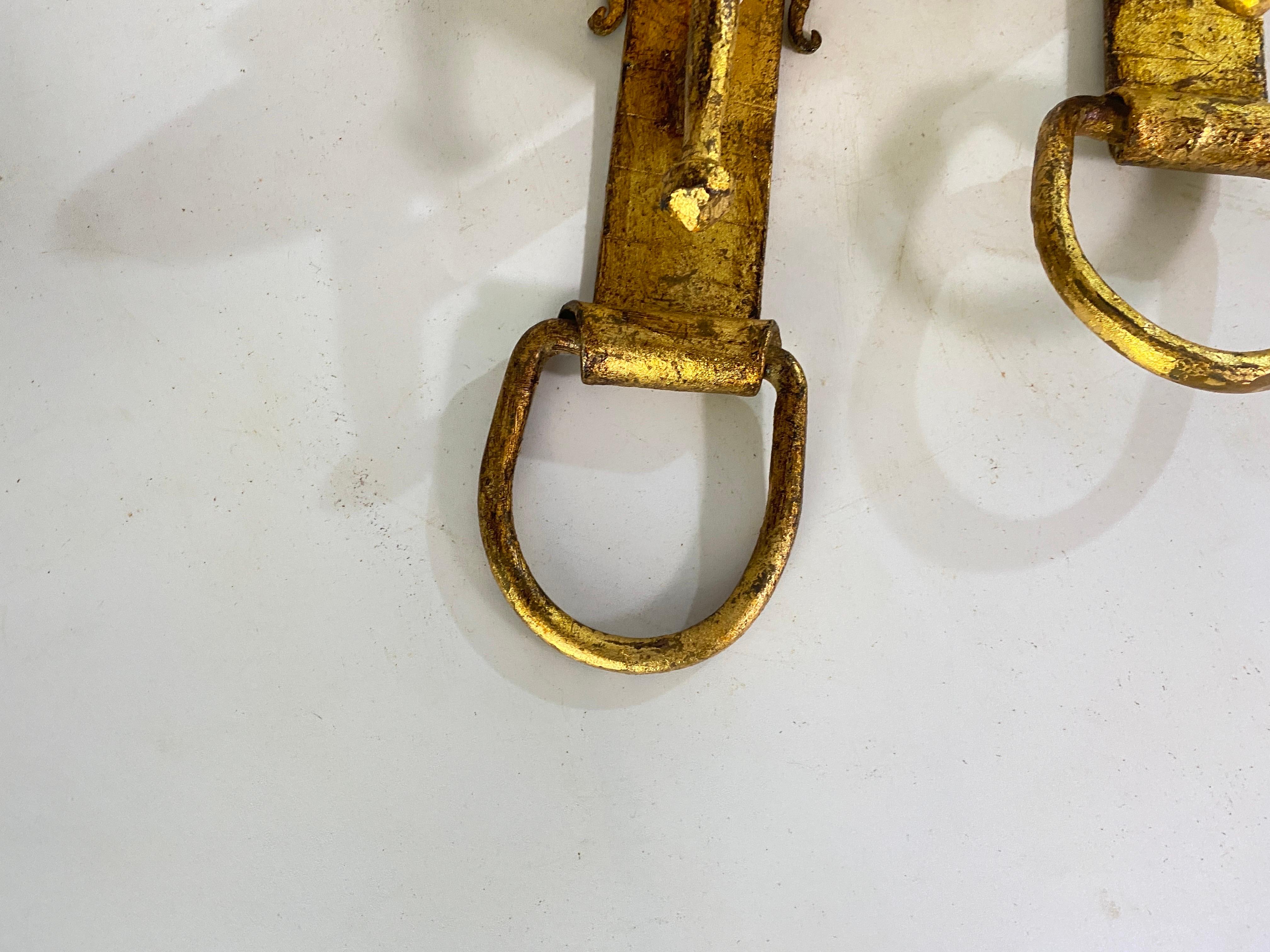 Pair of Vintage Iron French Sconces Gold Color 20th Century In Good Condition For Sale In Auribeau sur Siagne, FR