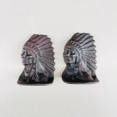 Pair of Vintage Iron Native American Indian Bookends