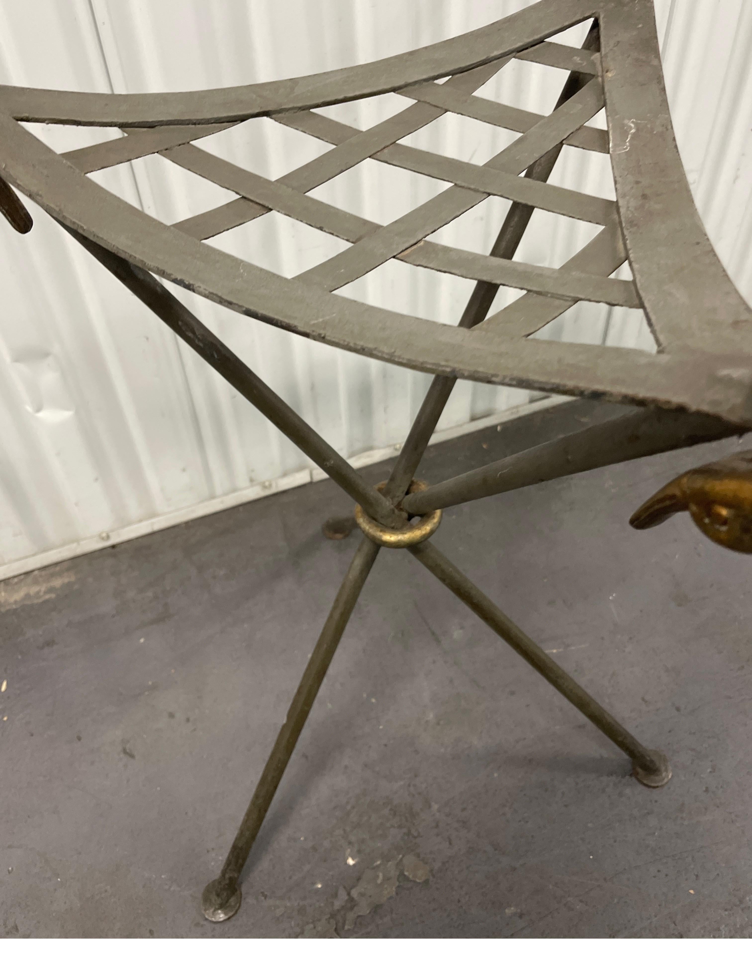 Pair of Vintage Iron Tripod Stools with Swan Heads In Good Condition For Sale In West Palm Beach, FL