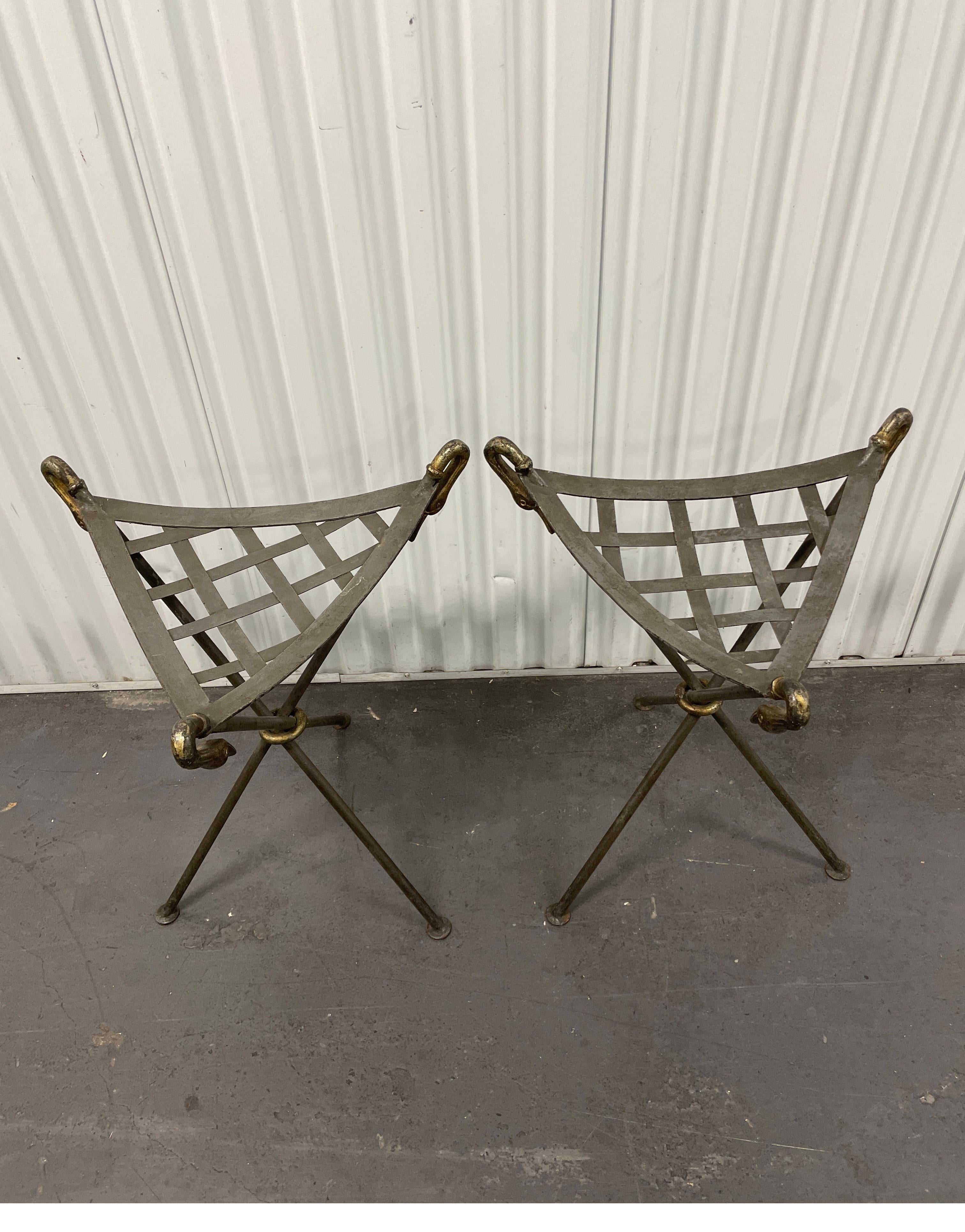 20th Century Pair of Vintage Iron Tripod Stools with Swan Heads For Sale