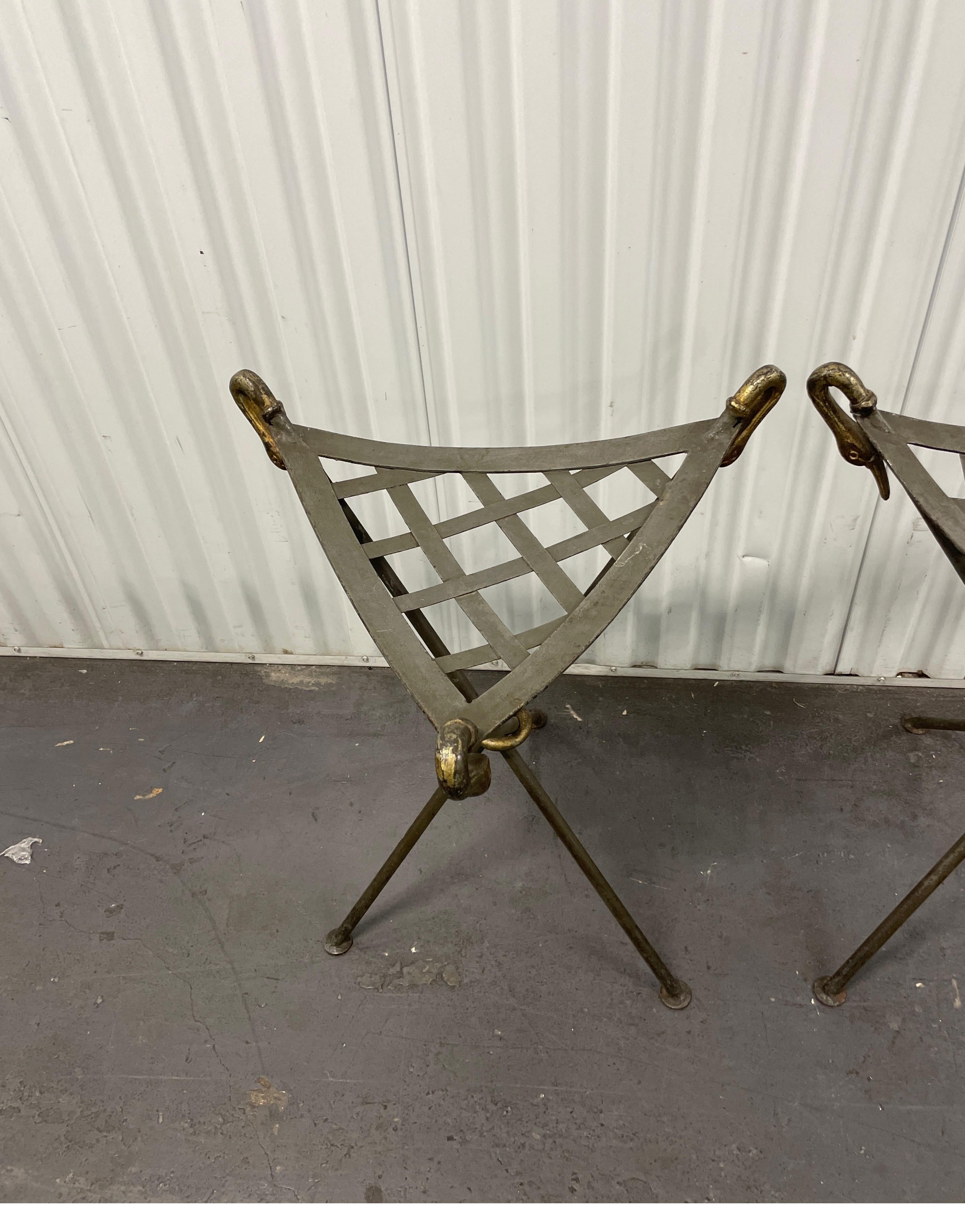 Pair of Vintage Iron Tripod Stools with Swan Heads For Sale 1