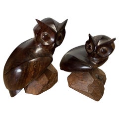 Pair of Vintage Ironwood Hand Carved Owls