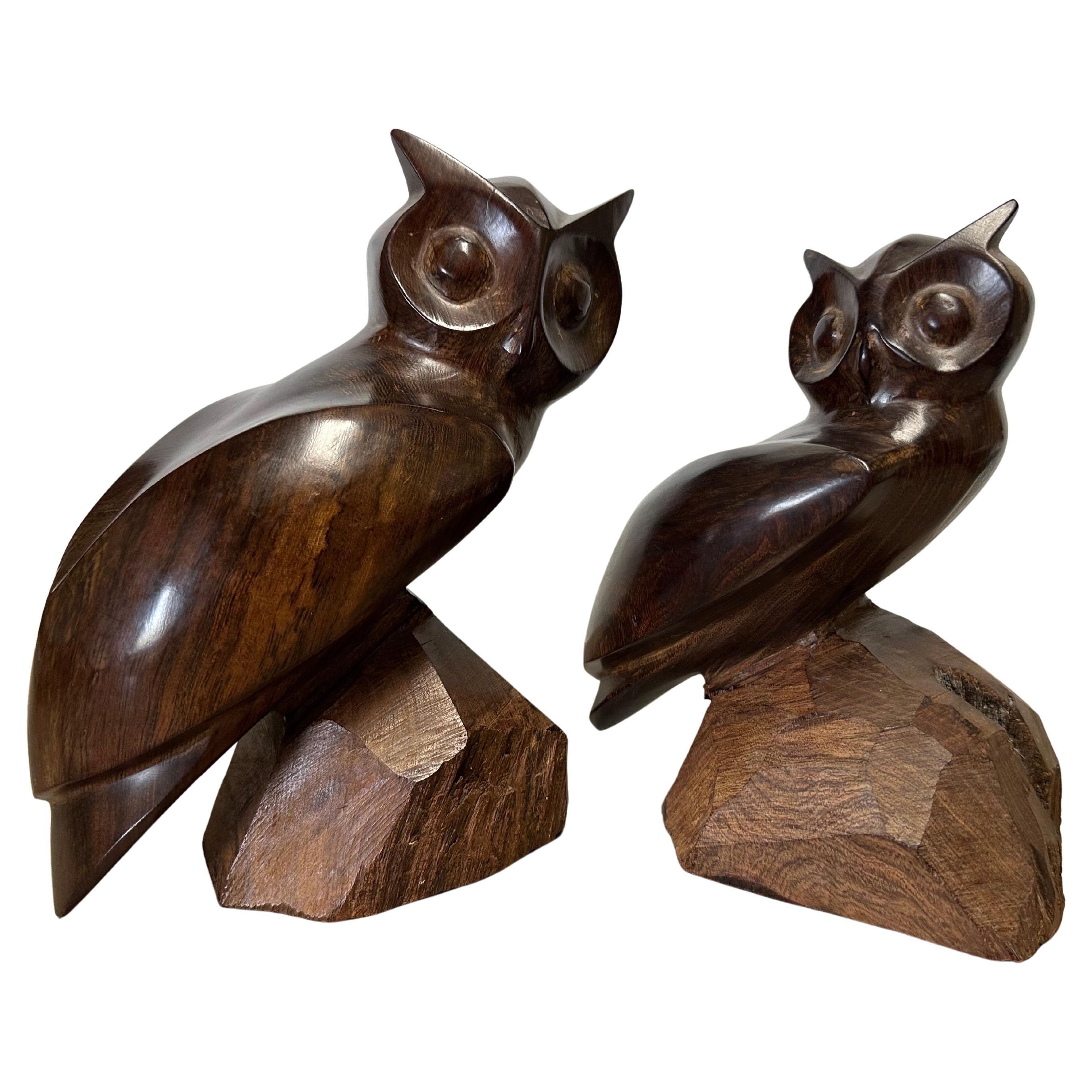 Pair of Vintage Ironwood Hand Carved Owls