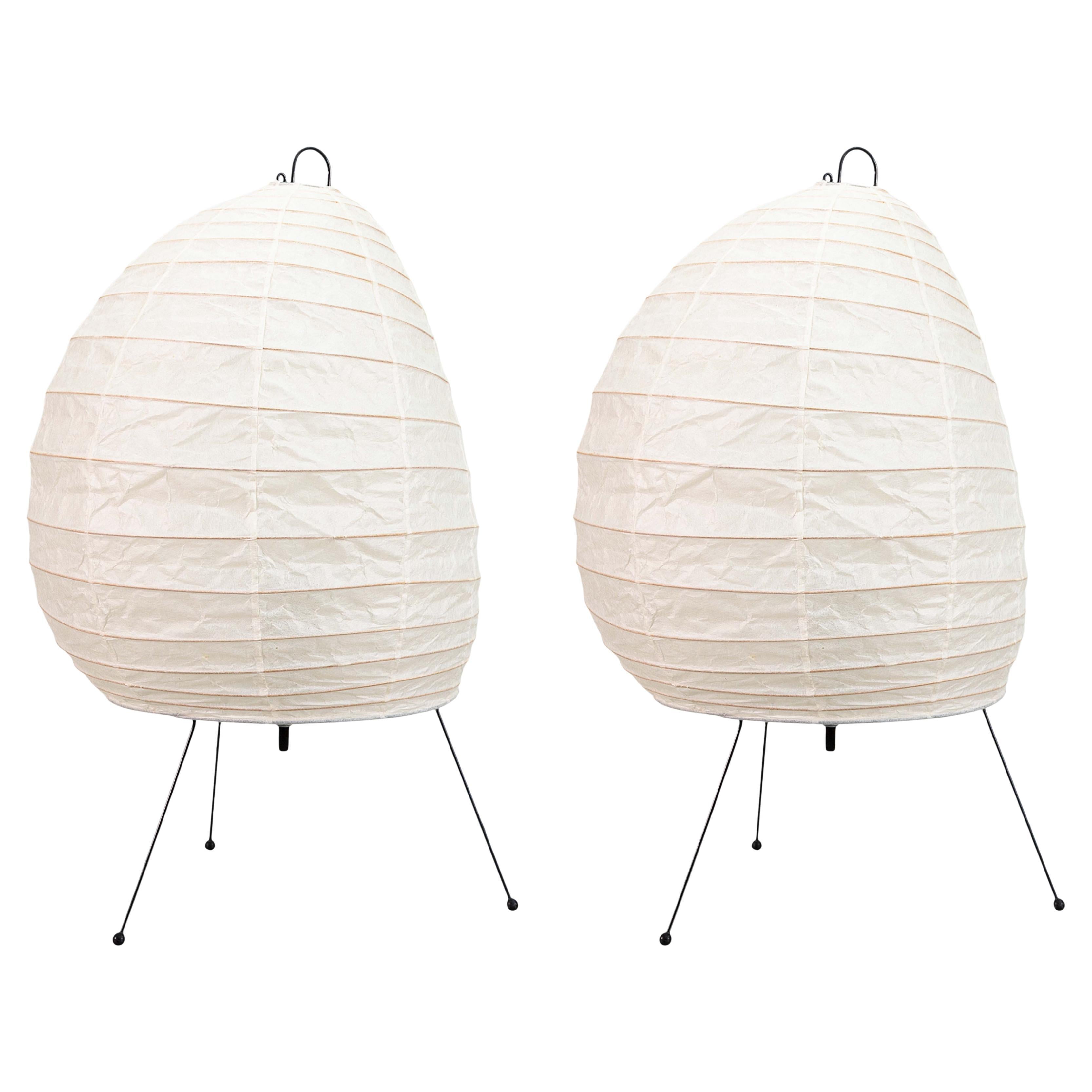 Pareja de lámparas de sobremesa Vintage Isamu Noguchi Akari 1N Light Sculpture en venta