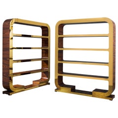 Pair of Vintage Italian 1960’s Shelving Units in Polished Rosewood & Brass