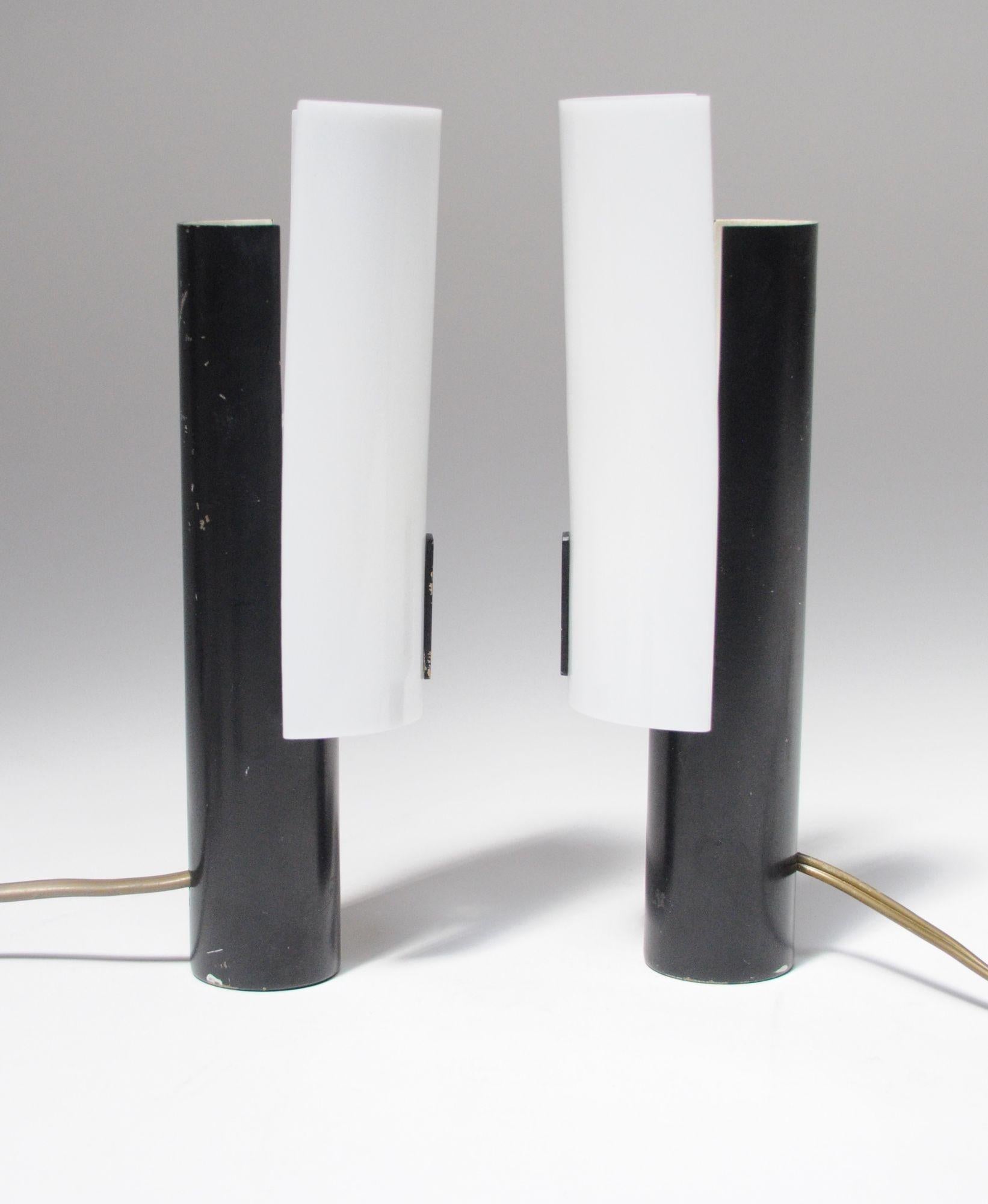 Mid-Century Modern Pair of Vintage Italian Acrylic and Metal Wall Scones/Table Lamps by Stilux For Sale