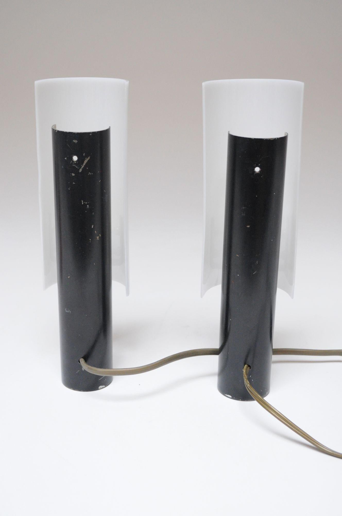 Mid-20th Century Pair of Vintage Italian Acrylic and Metal Wall Scones/Table Lamps by Stilux For Sale