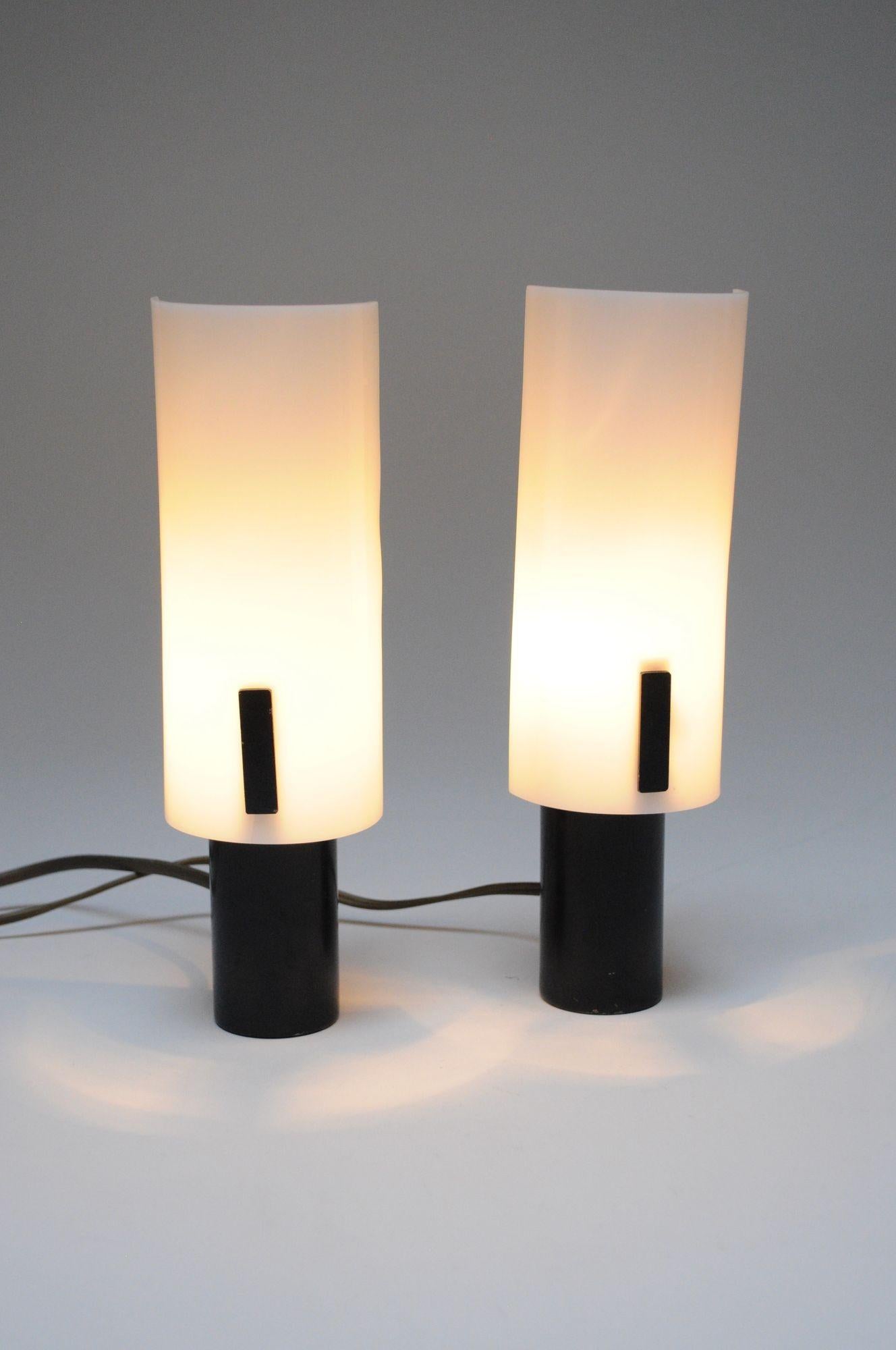 Pair of Vintage Italian Acrylic and Metal Wall Scones/Table Lamps by Stilux For Sale 1