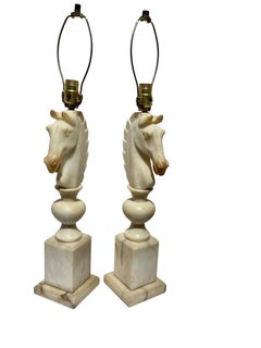 Pair of Vintage Italian Alabaster Carved Horse Head Lamps