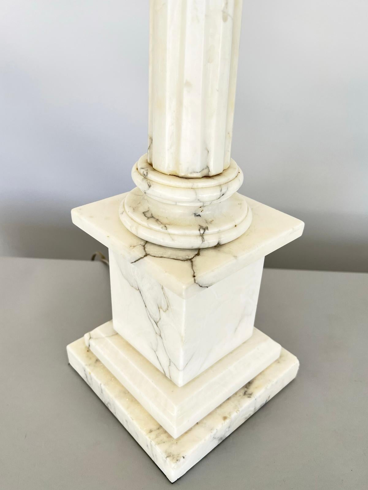 20th Century Pair of Vintage Italian Alabaster Columnar Lamps with Ionic Capitals For Sale