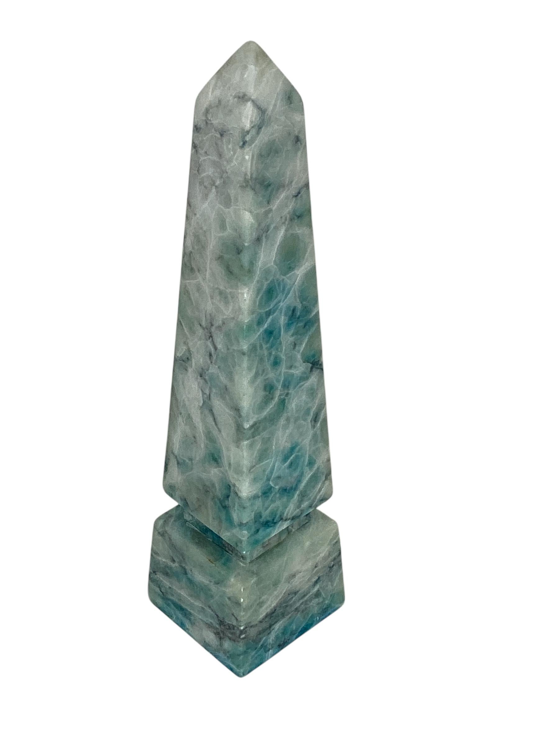 Pair of Vintage Italian Alabaster Obelisks. Beautifuly marbled in blue and grey veining. In very good condition with no breaks visible.