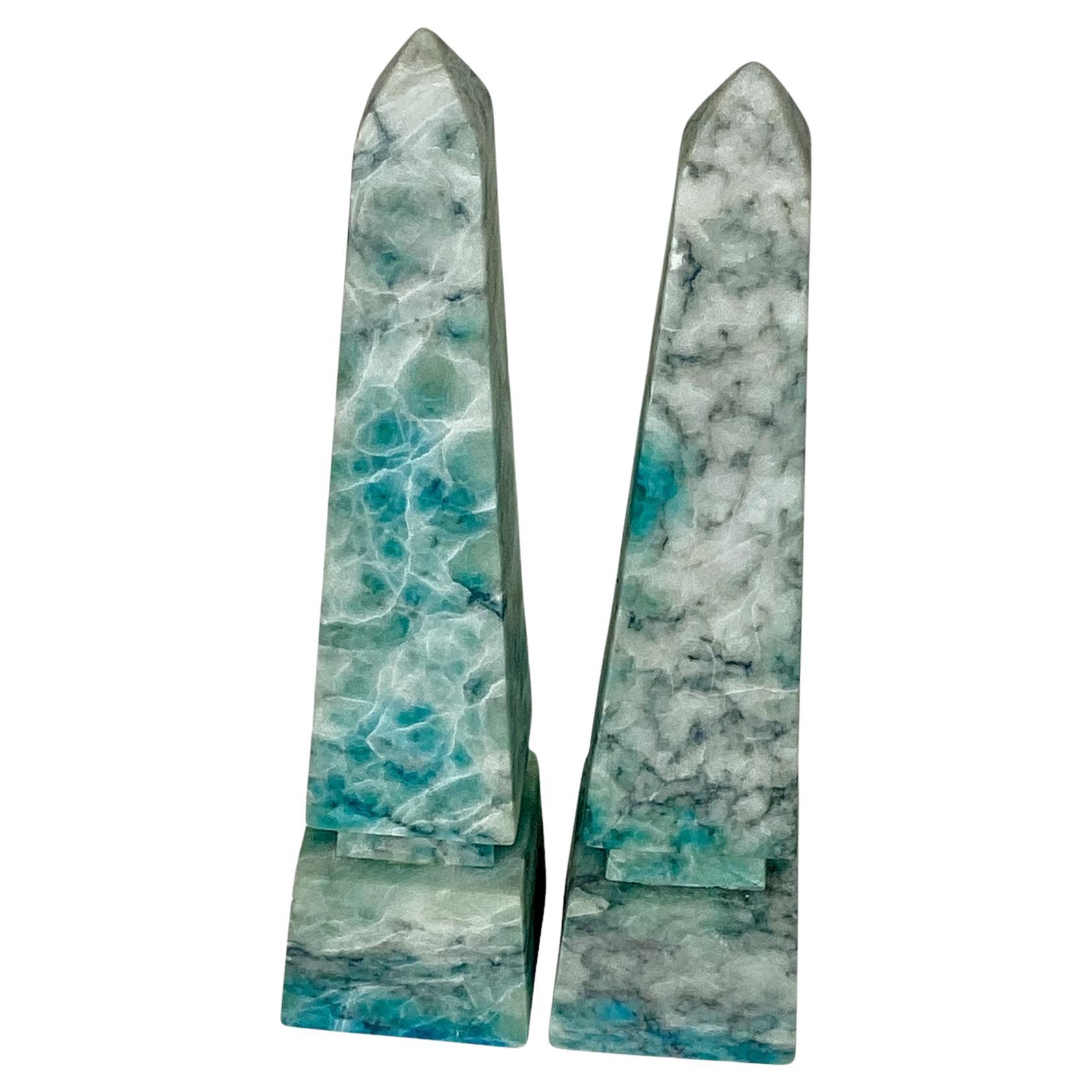 Pair of Vintage Italian Alabaster Obelisks