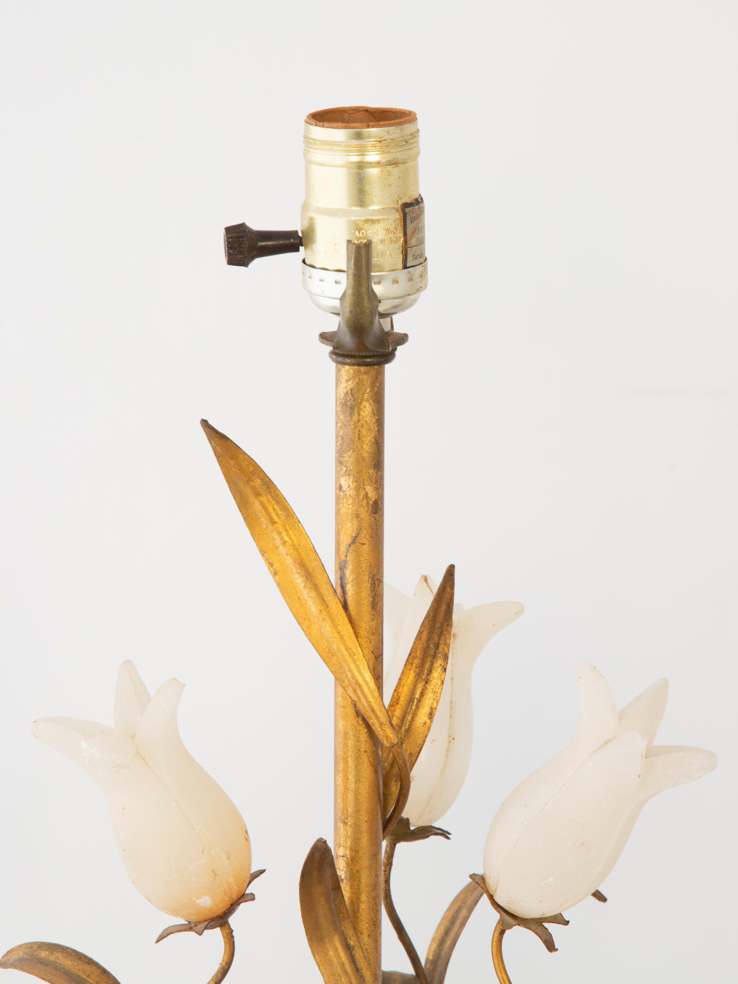 Paire de lampes de table tulipes en albâtre vintage italien en vente 3