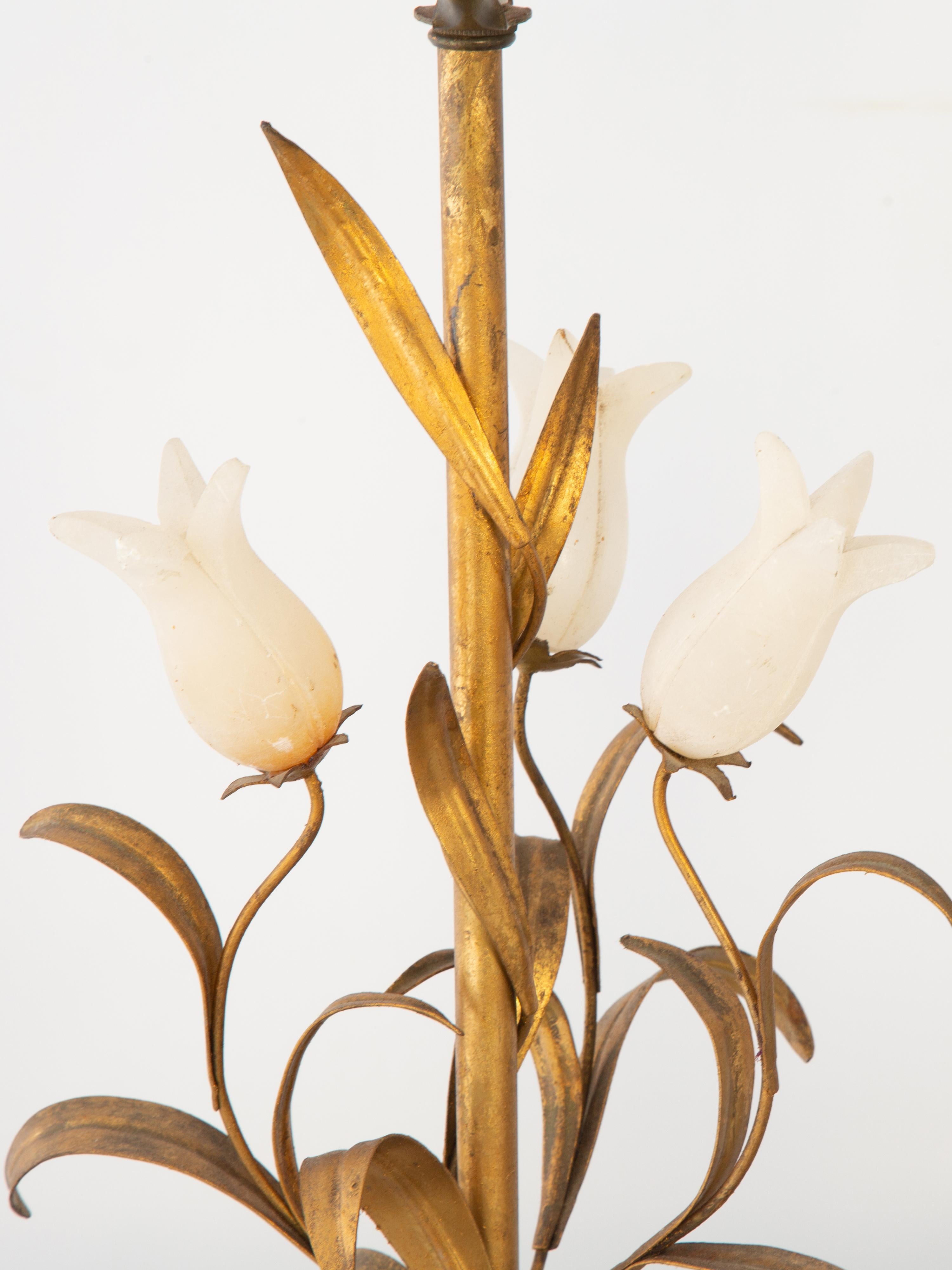 Paire de lampes de table tulipes en albâtre vintage italien en vente 4