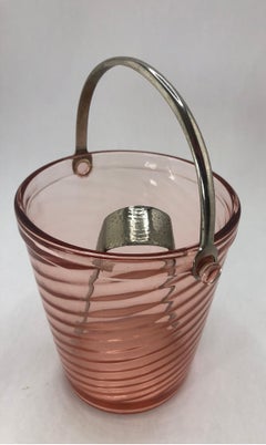 Art Deco Pink Glass Ice Bucket with Tongs