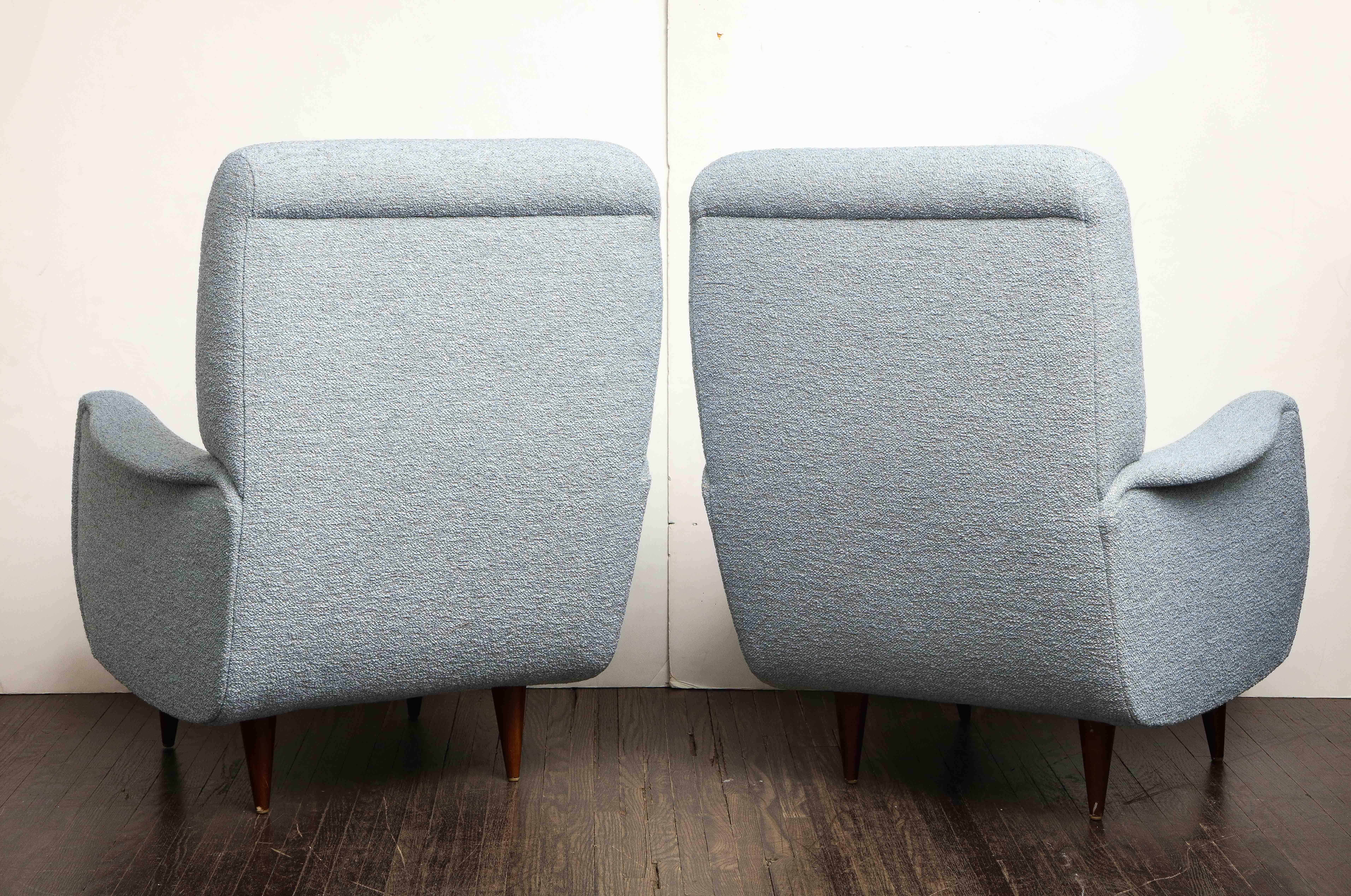 Mid-20th Century Pair of Vintage Italian Armchairs in Light Blue Boucle Upholstery