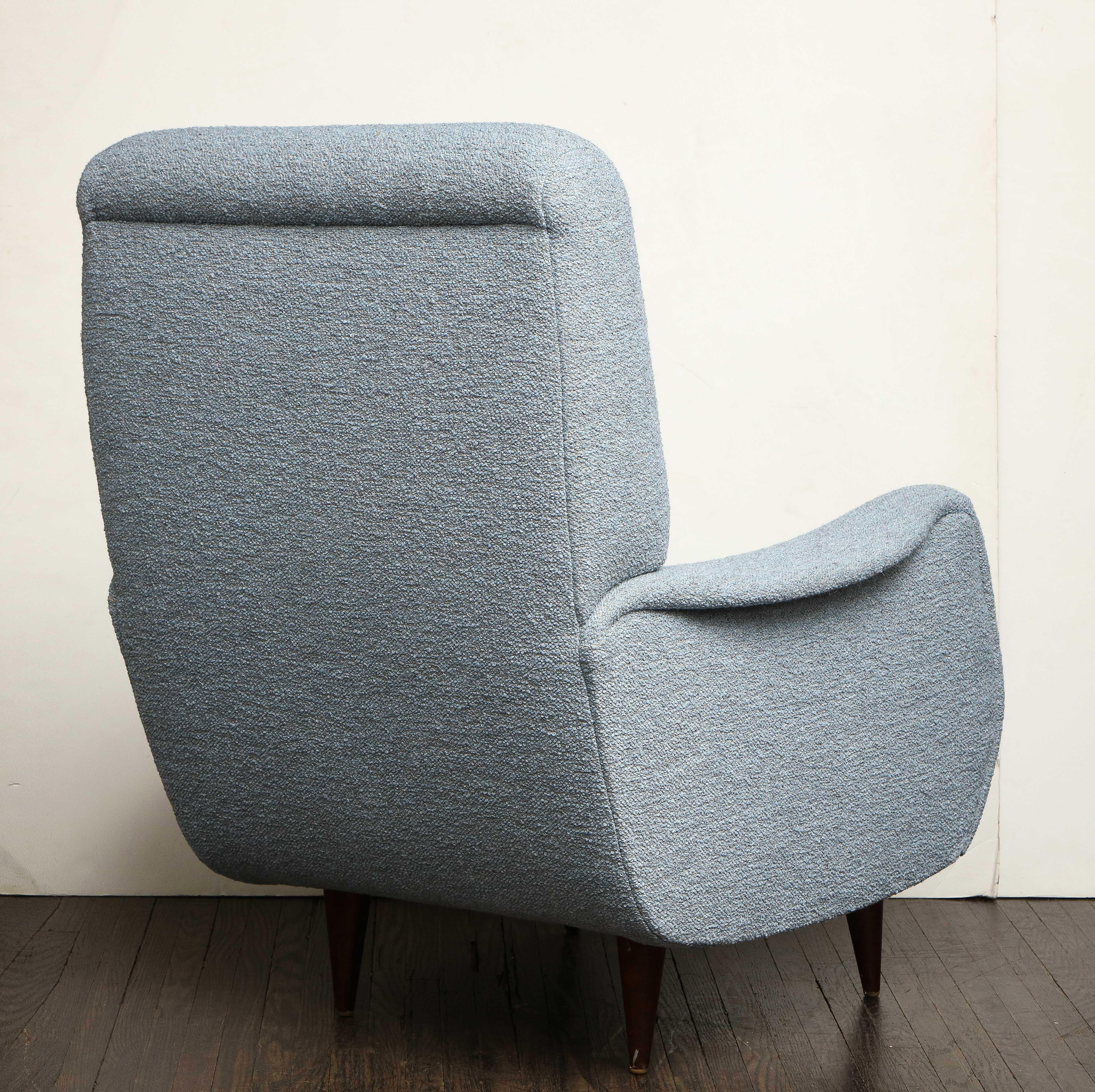 Pair of Vintage Italian Armchairs in Light Blue Boucle Upholstery 3