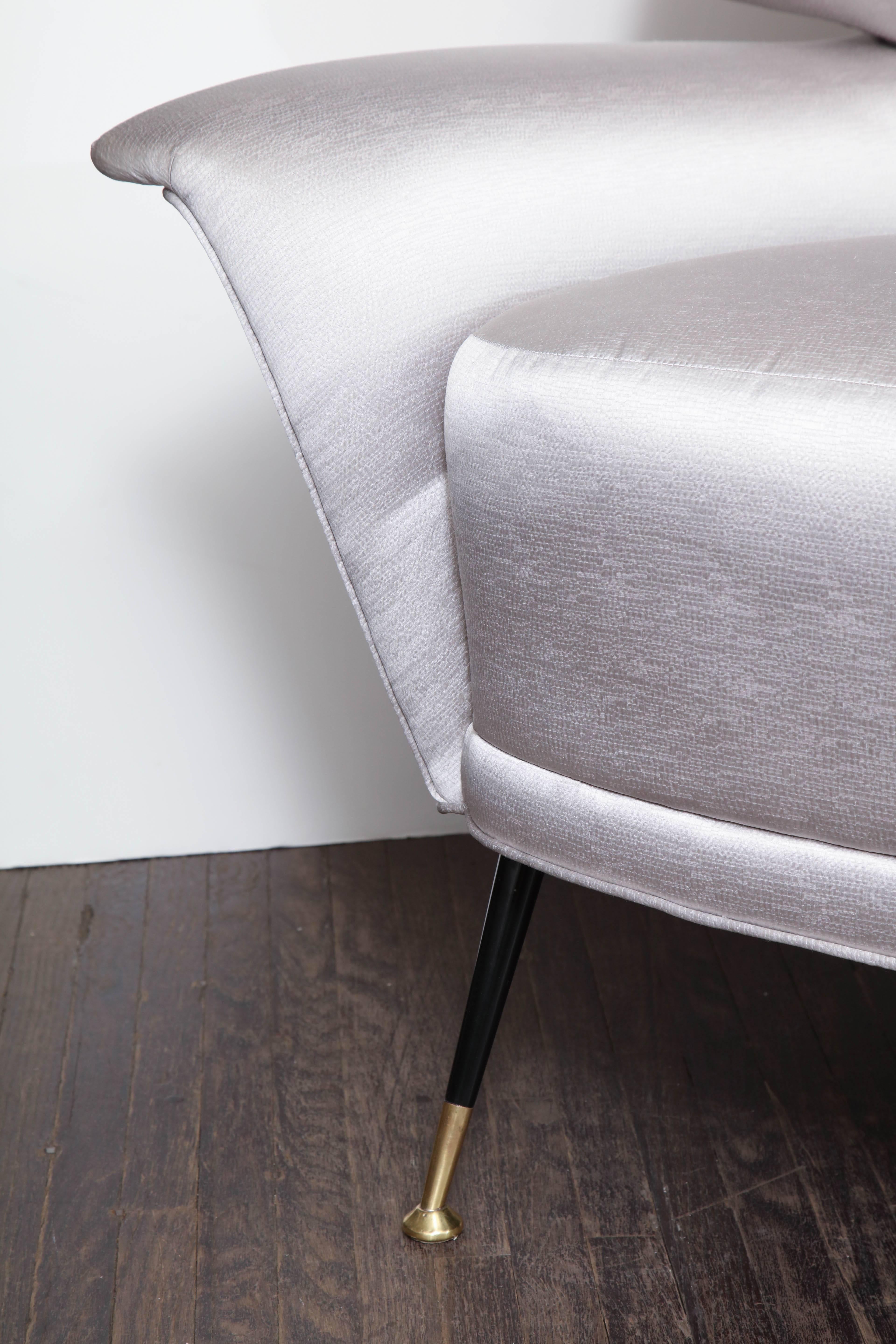 Mid-Century Modern Pair of Vintage Italian Arrow Head Chairs Upholstered in Platinum Satin