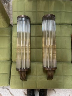 Pair of Vintage Italian Art Deco Wall Sconces in Bronze and Glass