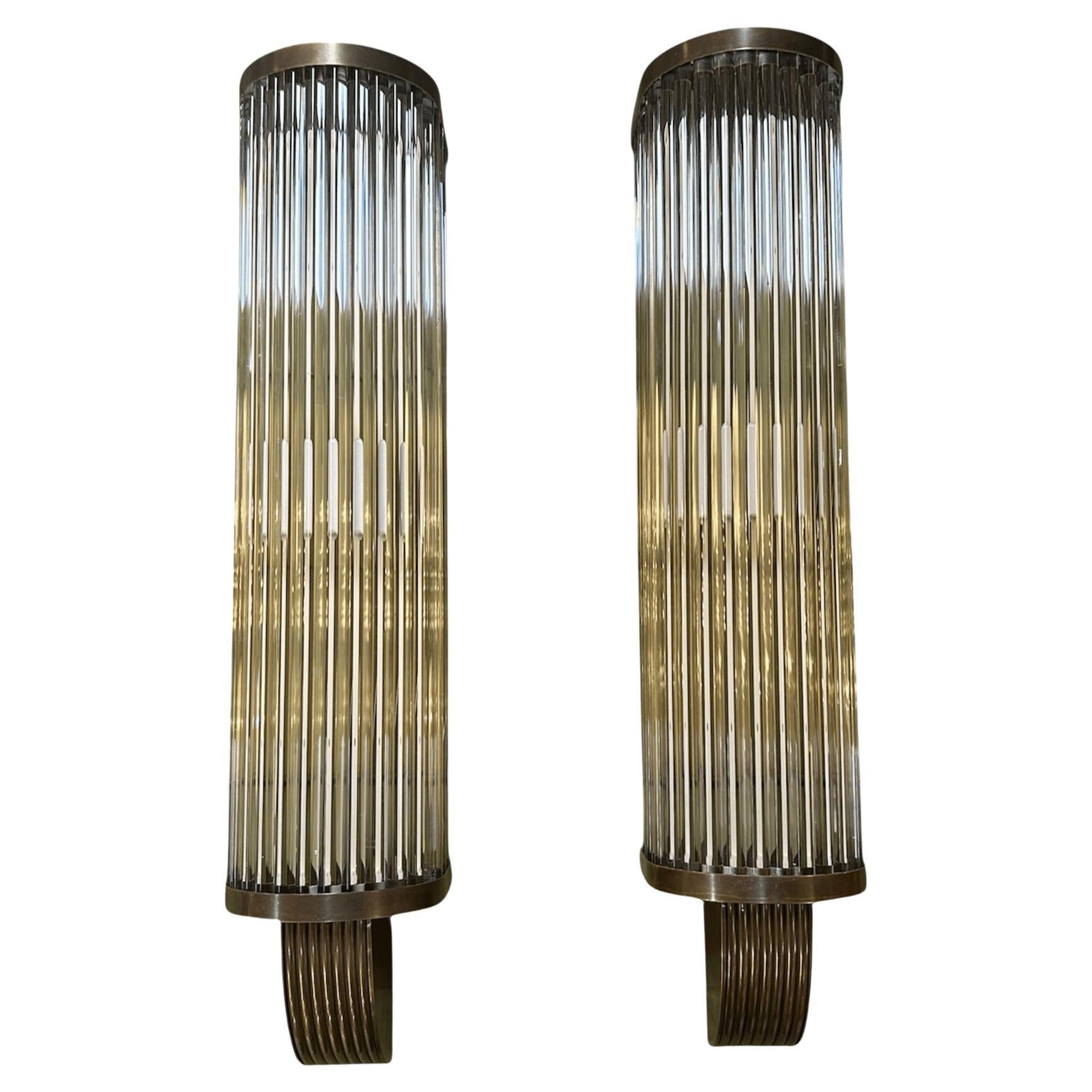 Coppia di lampade da parete vintage Art&Deco in bronzo e vetro