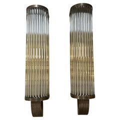 Pair of Vintage Italian Art Deco Wall Sconces in Bronze and Glass