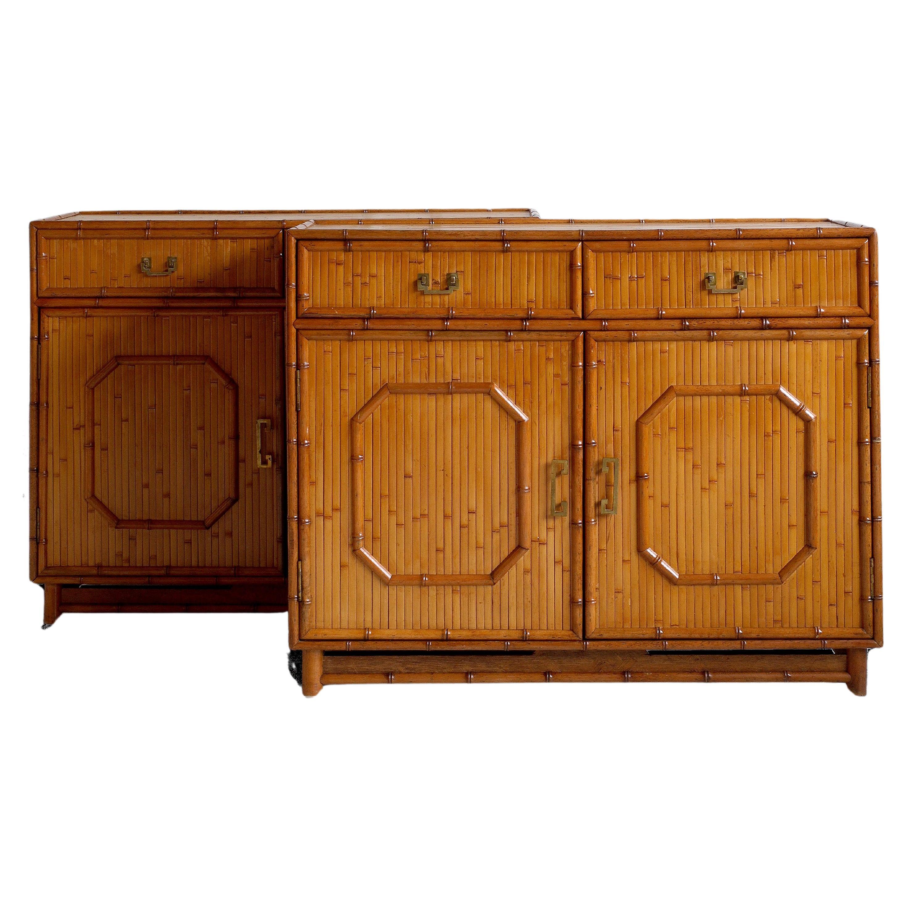 Pair of Vintage Italian Bamboo and Rattan Sideboards