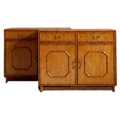 Pair of Vintage Italian Bamboo and Rattan Sideboards