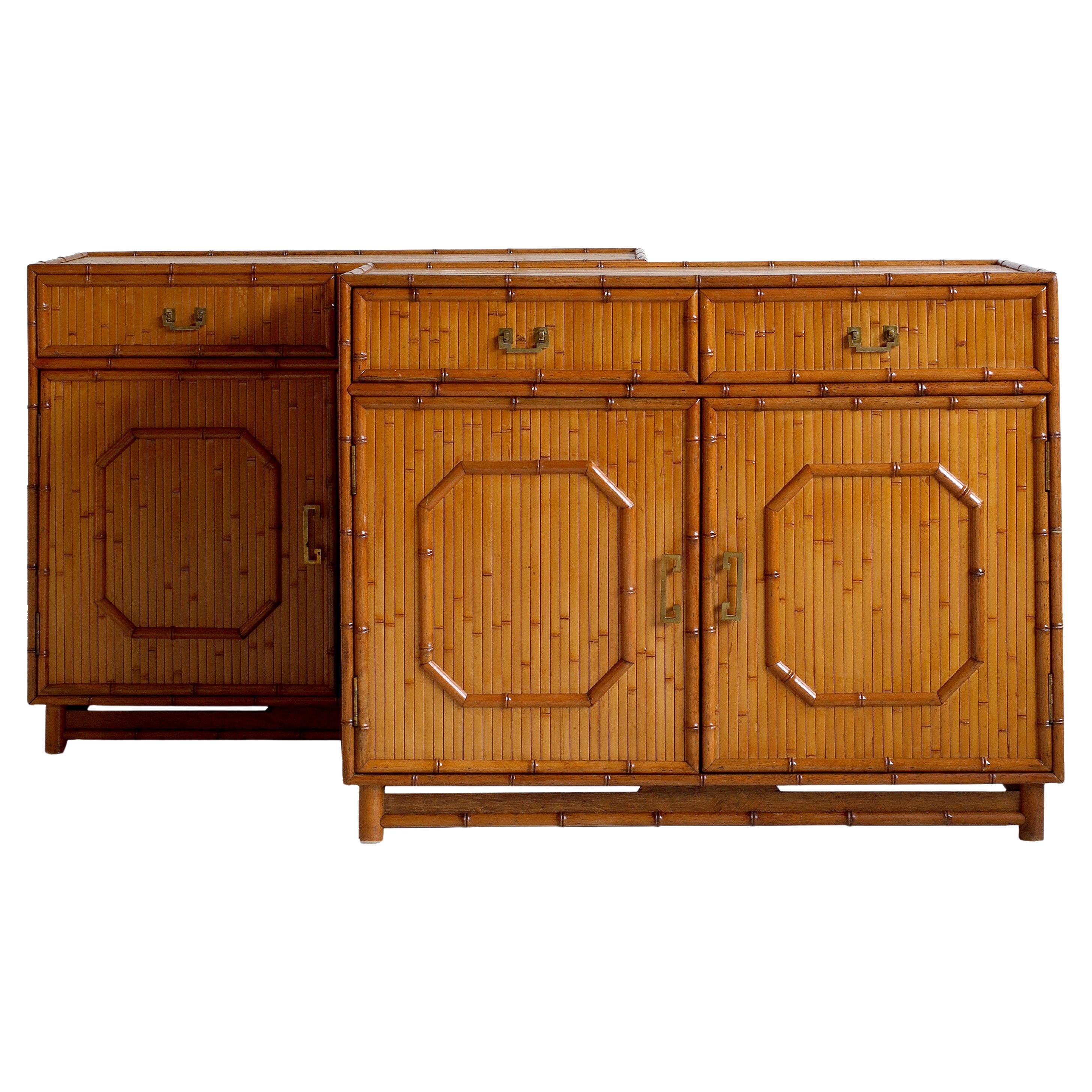 Coppia di credenze italiane vintage in bambù e rattan
