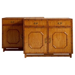 Pair of Vintage Italian Bamboo and Rattan Sideboards
