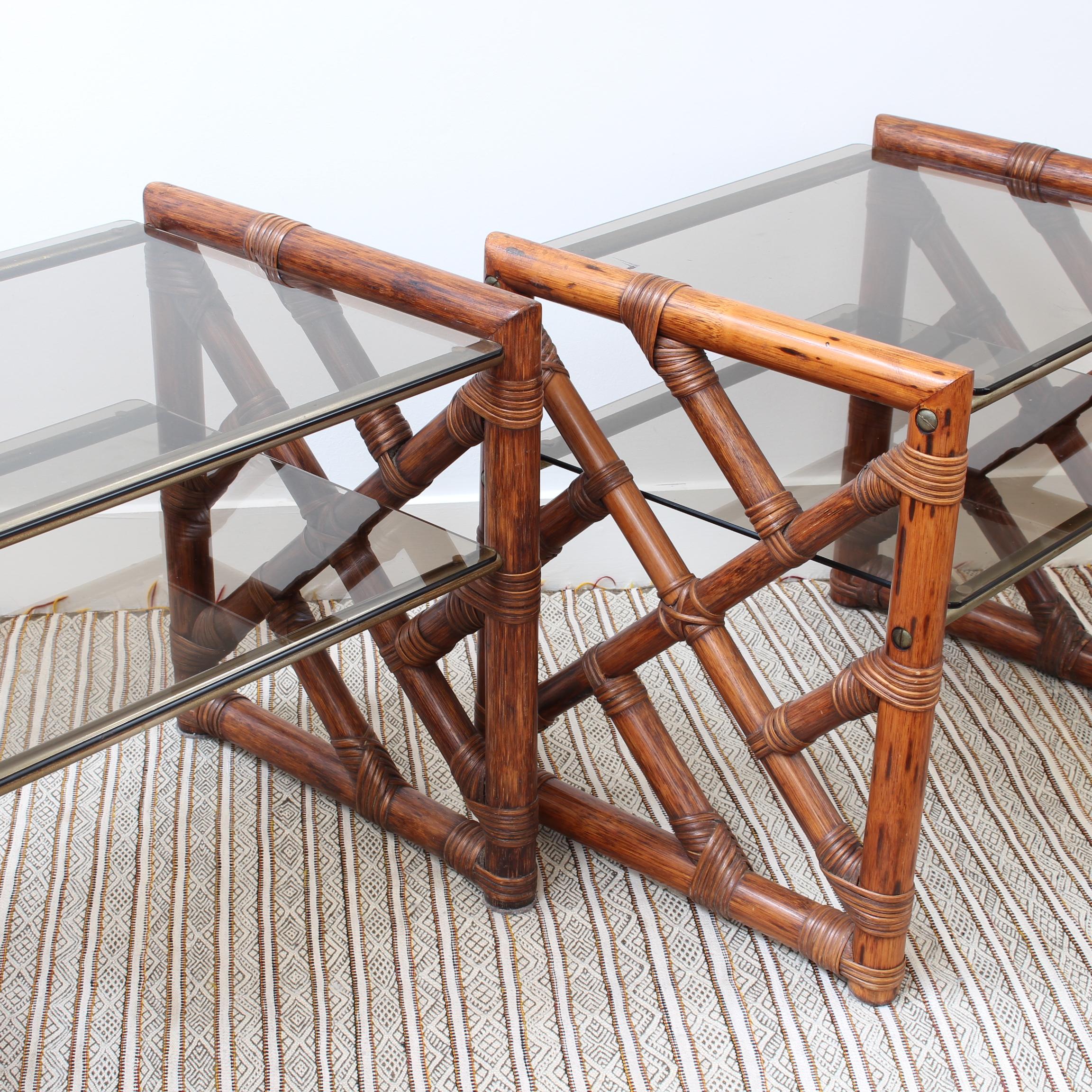 Pair of Vintage Italian Bamboo Side Tables with Glass Tops 'circa 1970s' 6