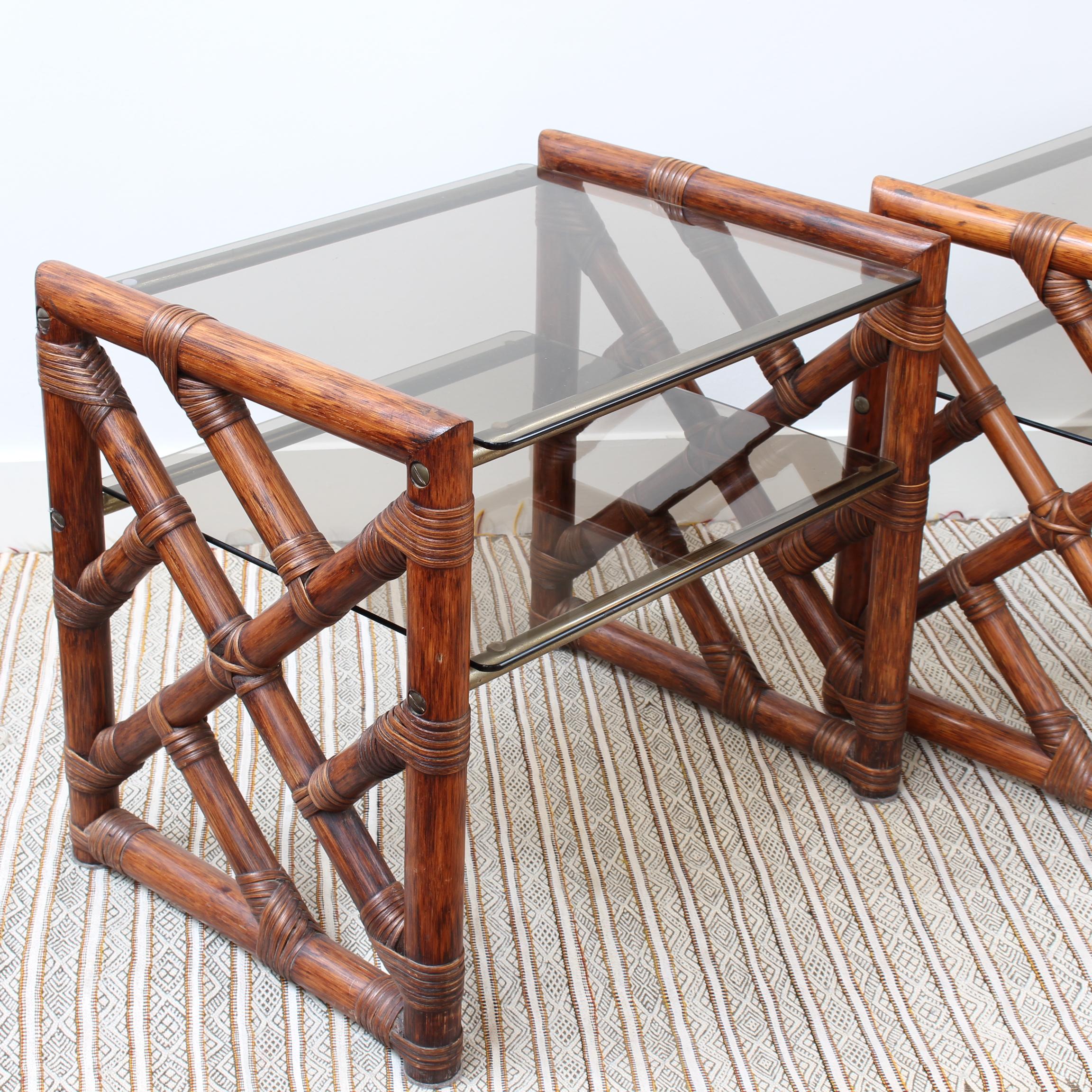 Pair of Vintage Italian Bamboo Side Tables with Glass Tops 'circa 1970s' 7