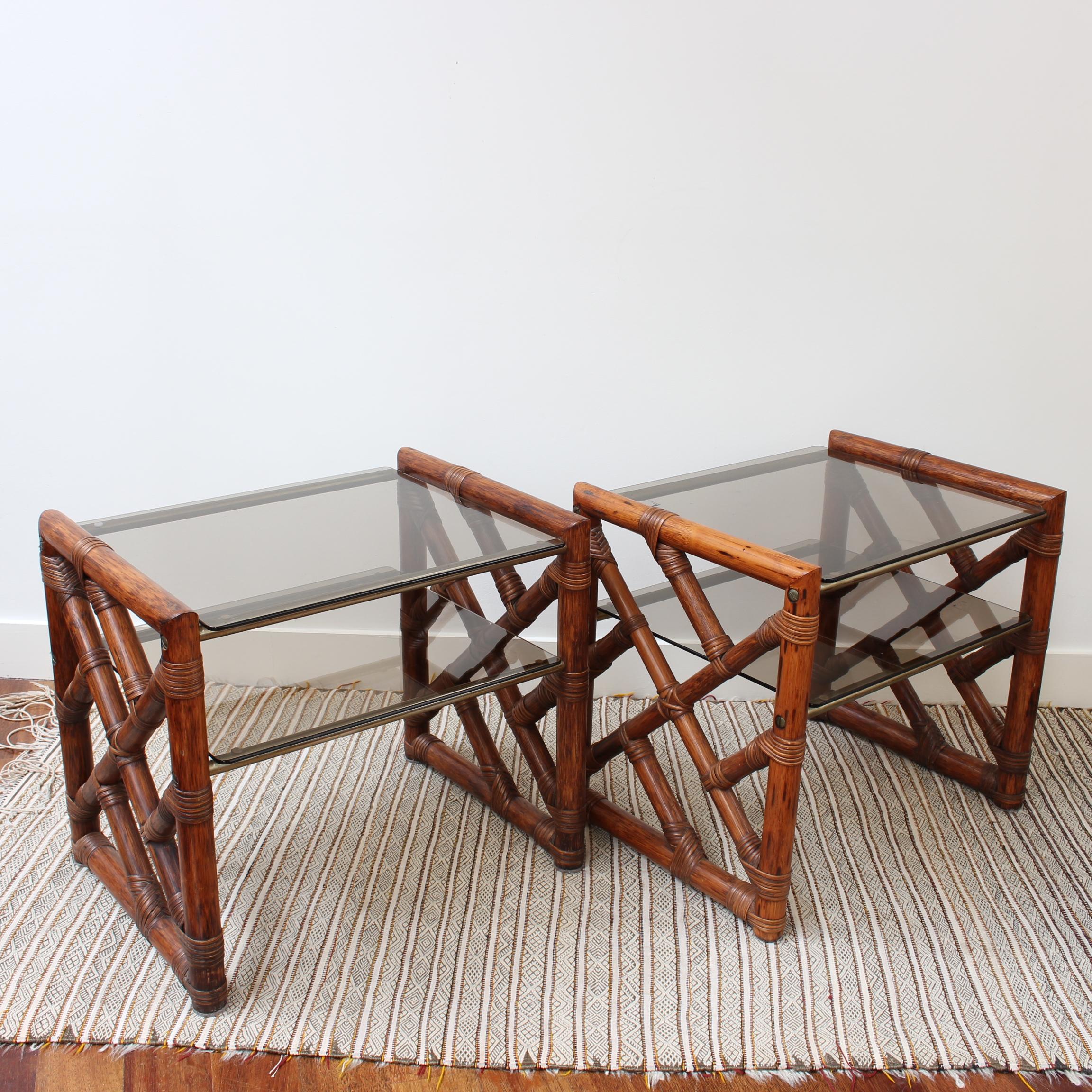 Pair of Vintage Italian Bamboo Side Tables with Glass Tops 'circa 1970s' 8