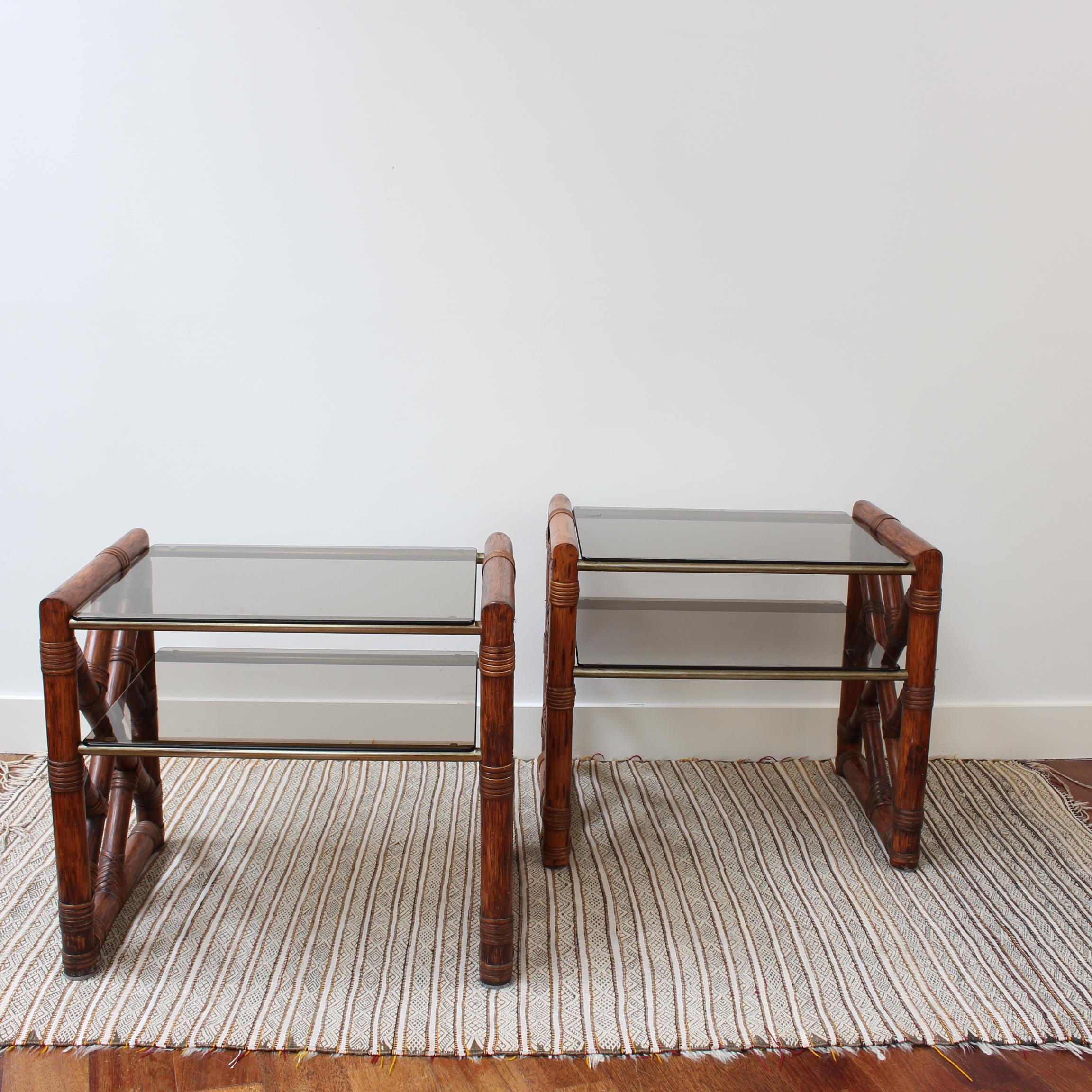 Pair of Vintage Italian Bamboo Side Tables with Glass Tops 'circa 1970s' 10