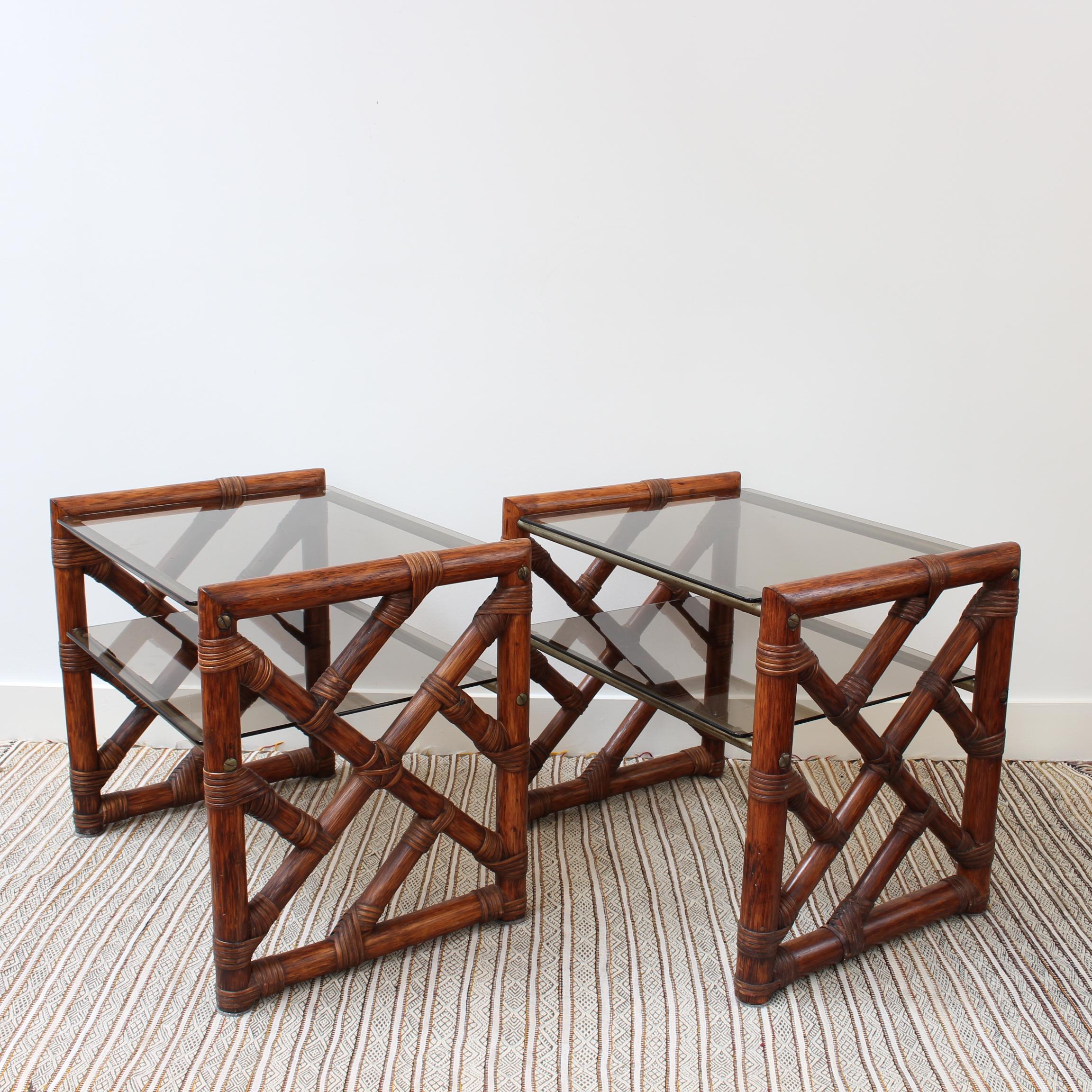 Pair of Vintage Italian Bamboo Side Tables with Glass Tops 'circa 1970s' 11