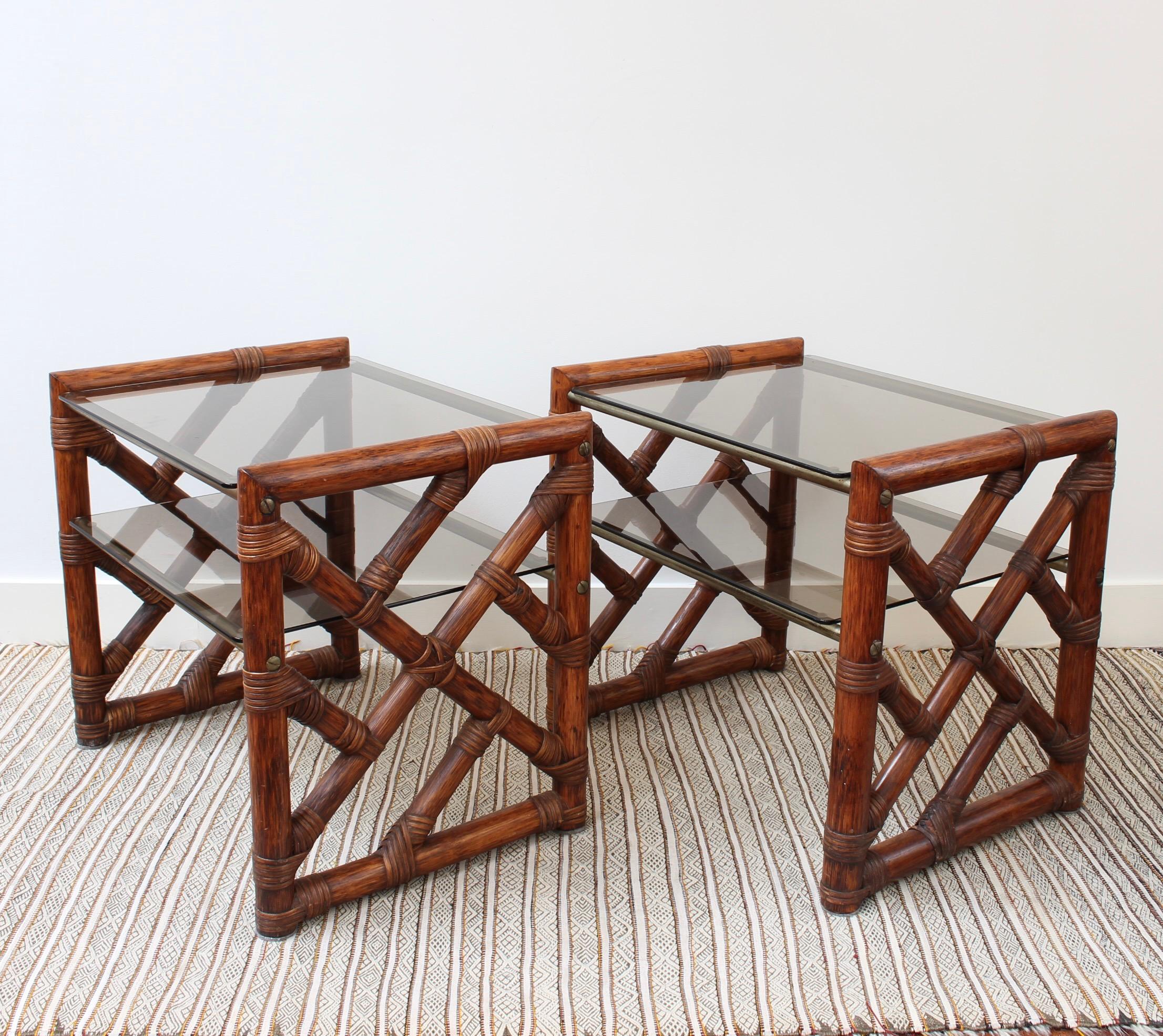 Pair of Vintage Italian Bamboo Side Tables with Glass Tops 'circa 1970s' 12