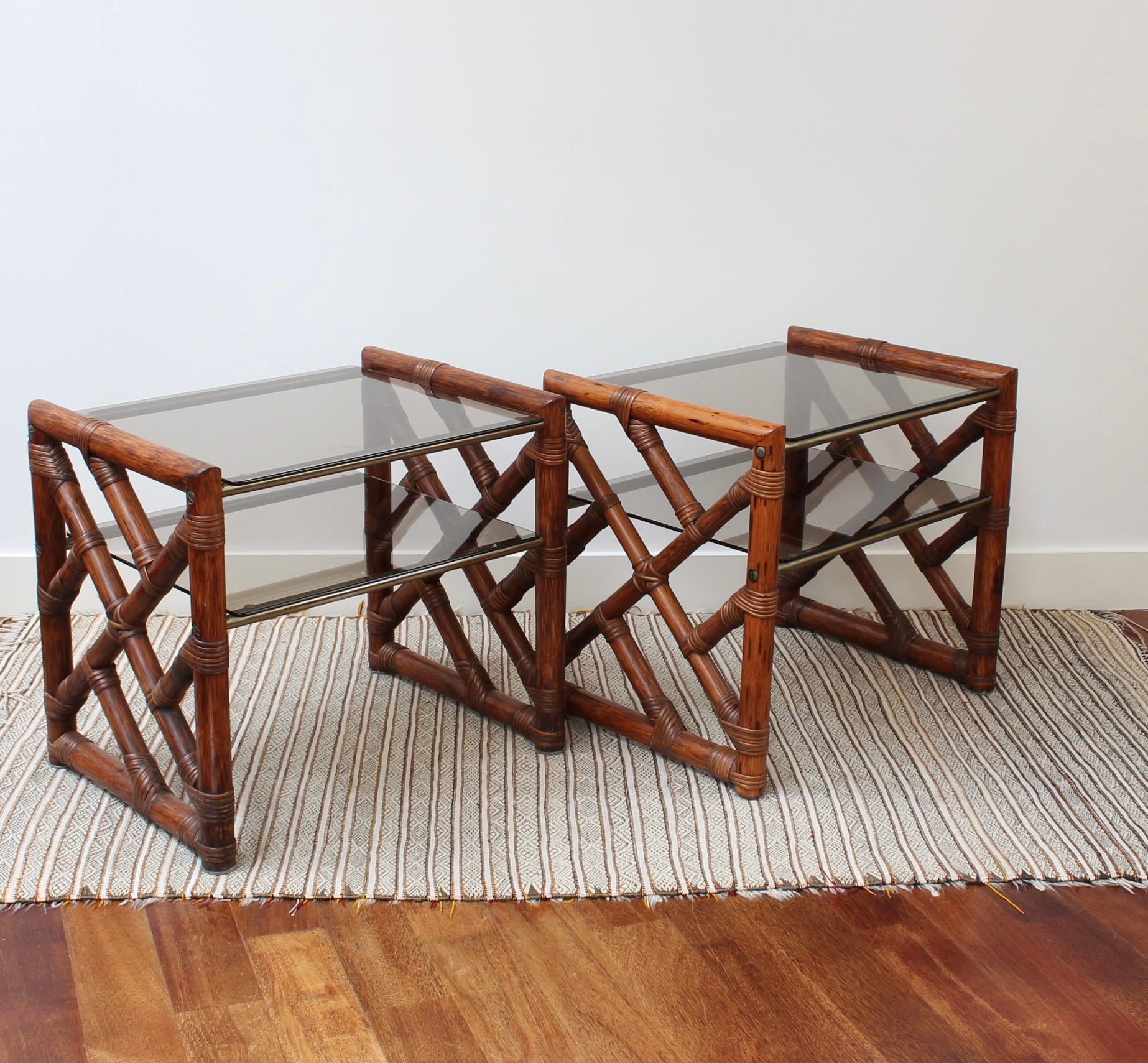 Pair of Vintage Italian Bamboo Side Tables with Glass Tops 'circa 1970s' 13