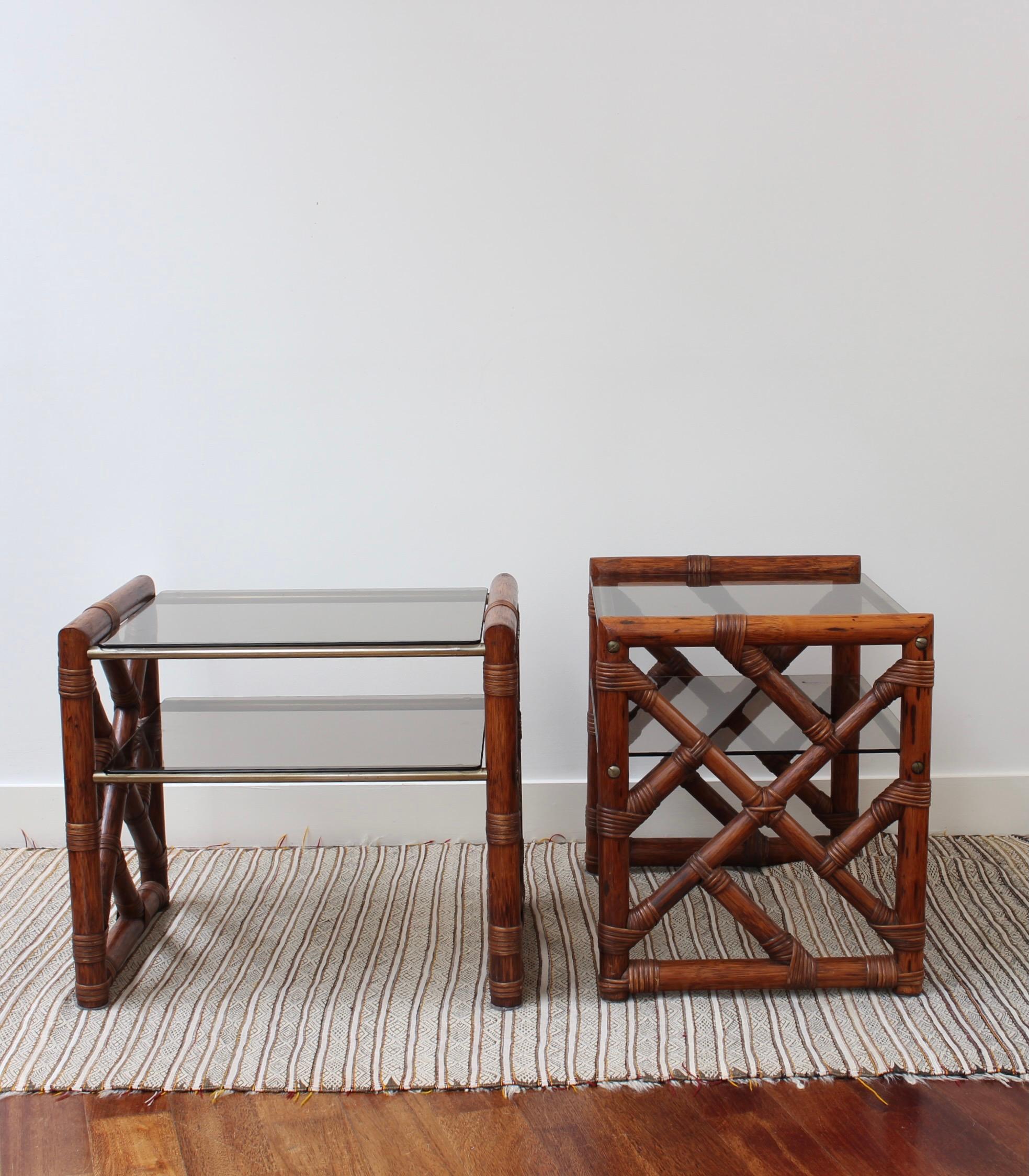 Pair of Vintage Italian Bamboo Side Tables with Glass Tops 'circa 1970s' 14