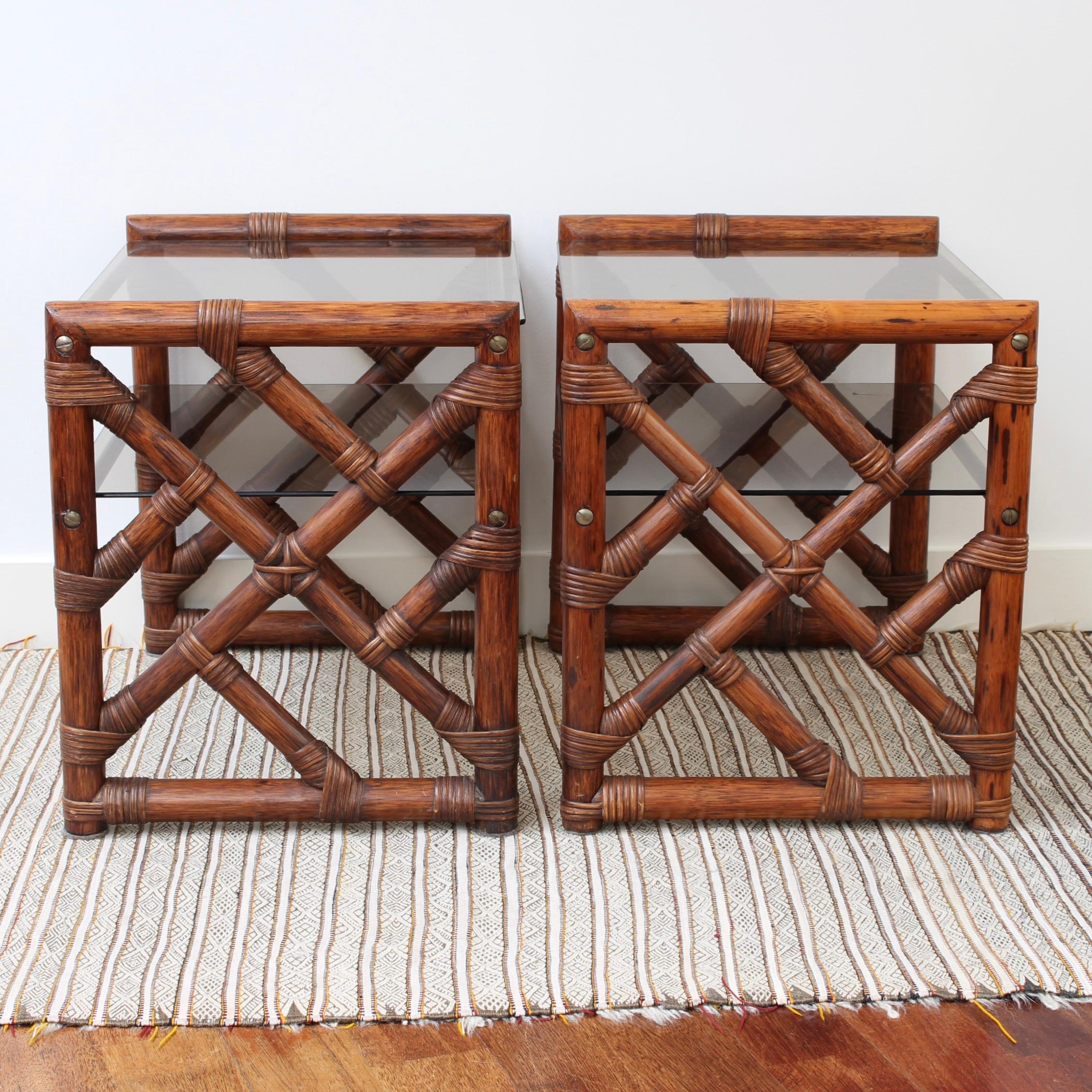 Pair of Vintage Italian Bamboo Side Tables with Glass Tops 'circa 1970s' 1