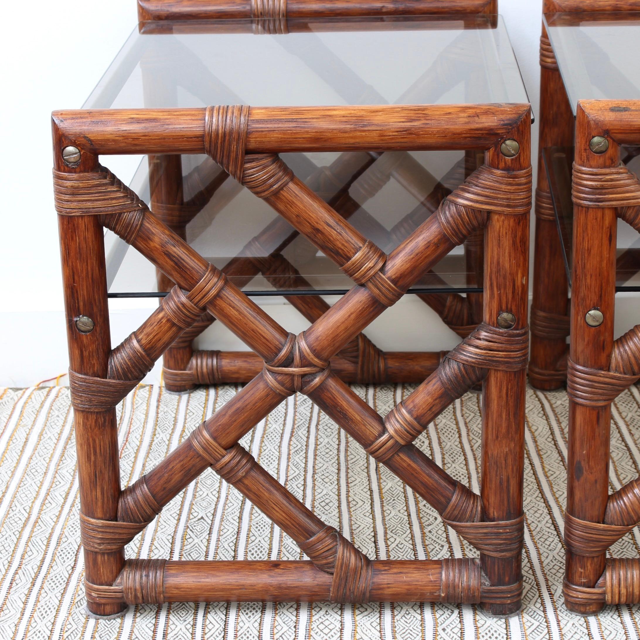 Pair of Vintage Italian Bamboo Side Tables with Glass Tops 'circa 1970s' 3