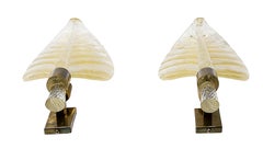 Pair of Vintage Italian Barovier&Toso Leaf Form Murano Glass Wall Light Sconces