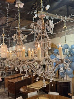 Pair of Vintage Italian Beaded 6 Arm Chandeliers