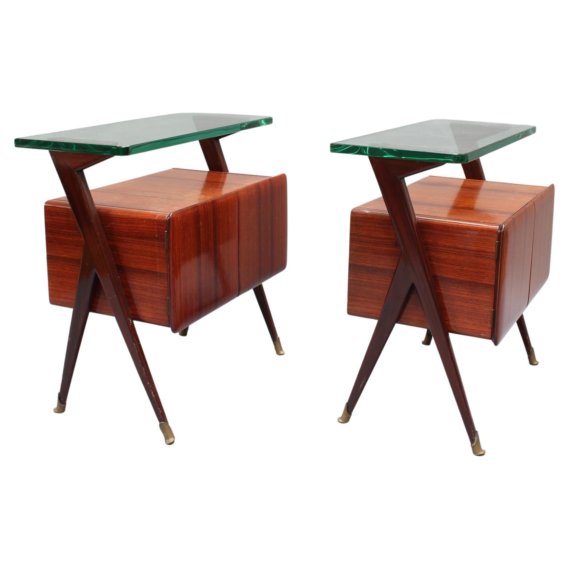 Pair of Vintage Italian Bedside Tables Attributed to Silvio Cavatorta  For Sale