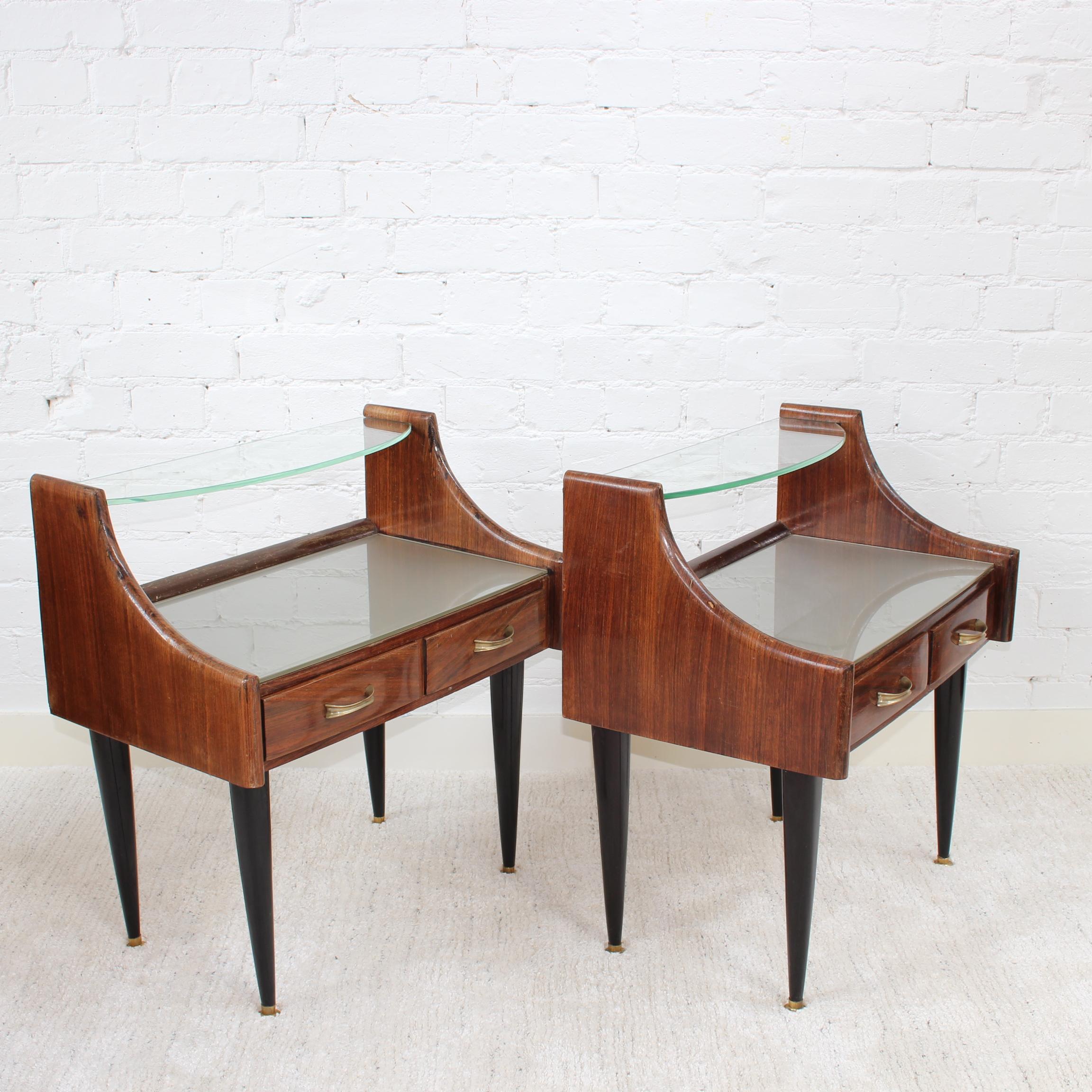 Mid-Century Modern Pair of Vintage Italian Bedside Tables / Night Stands (circa 1950s)