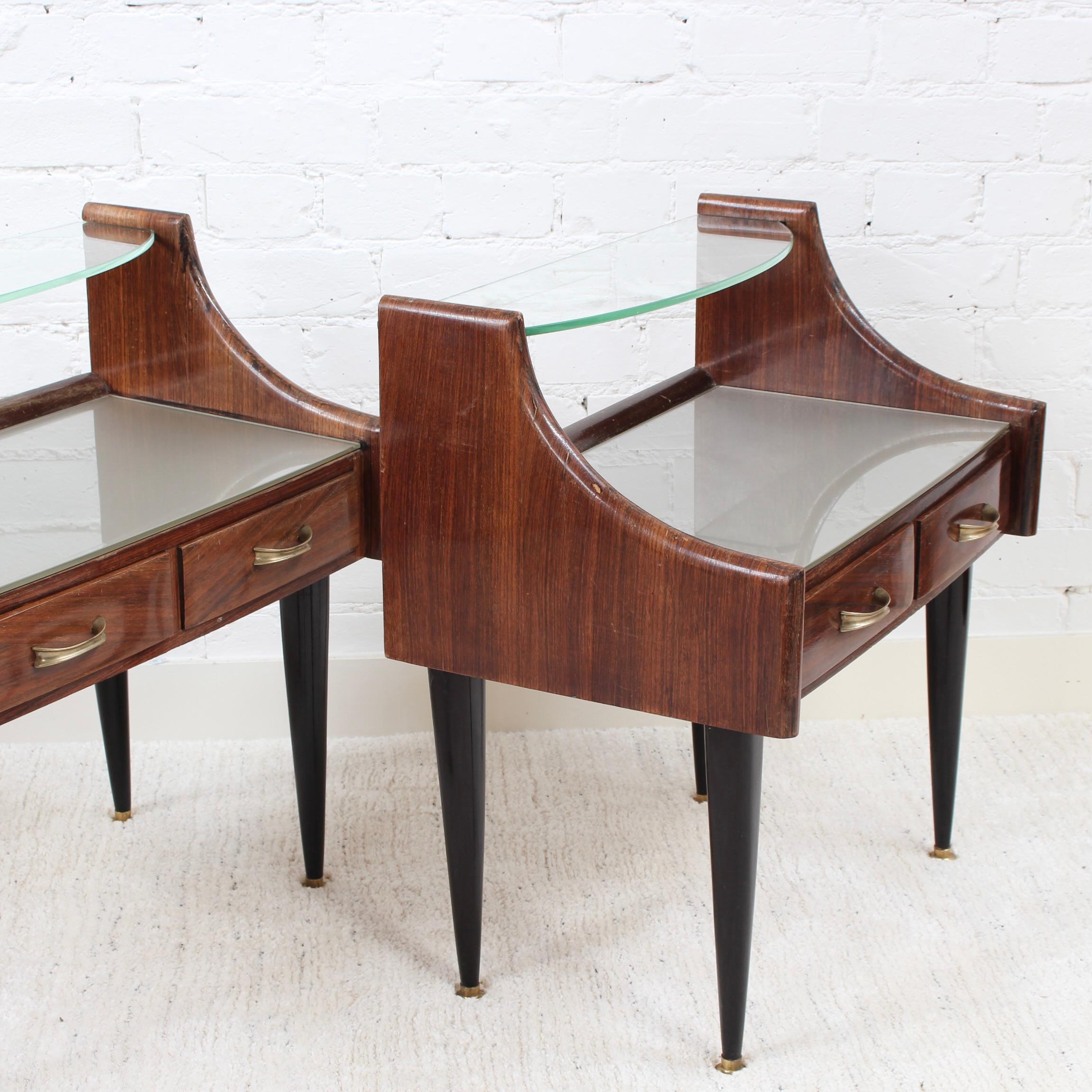 Pair of Vintage Italian Bedside Tables / Night Stands (circa 1950s) In Fair Condition In London, GB