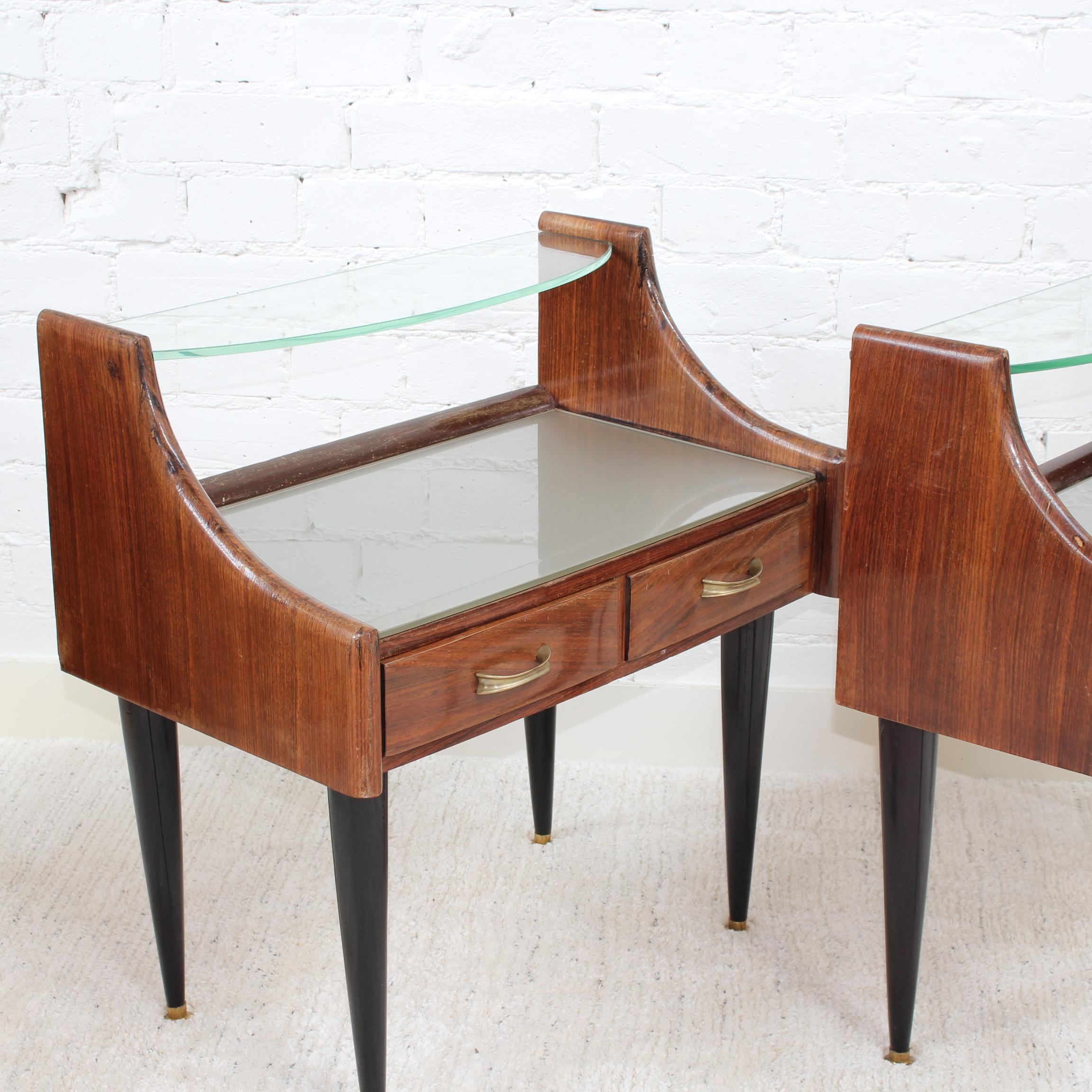 Mid-20th Century Pair of Vintage Italian Bedside Tables / Night Stands (circa 1950s)