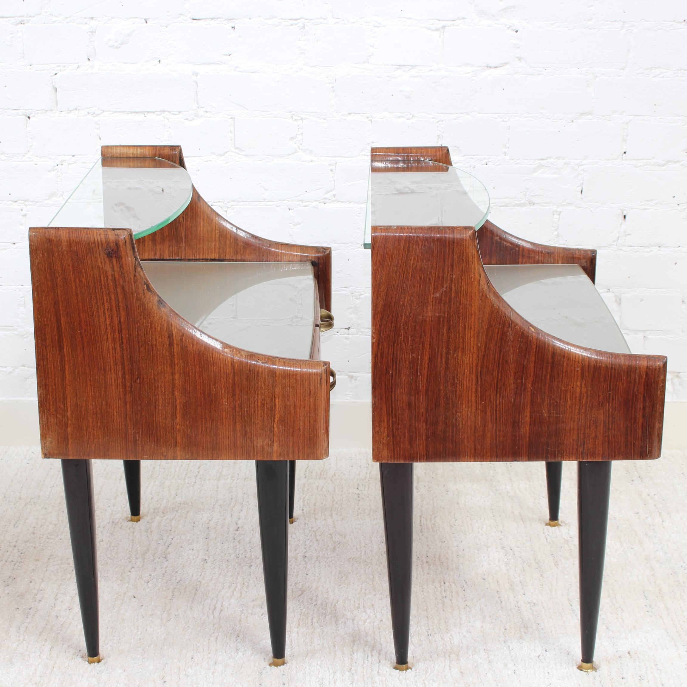 Glass Pair of Vintage Italian Bedside Tables / Night Stands (circa 1950s)