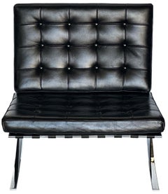 Pair of Vintage Italian Black Leather & Chrome Barcelona Chairs