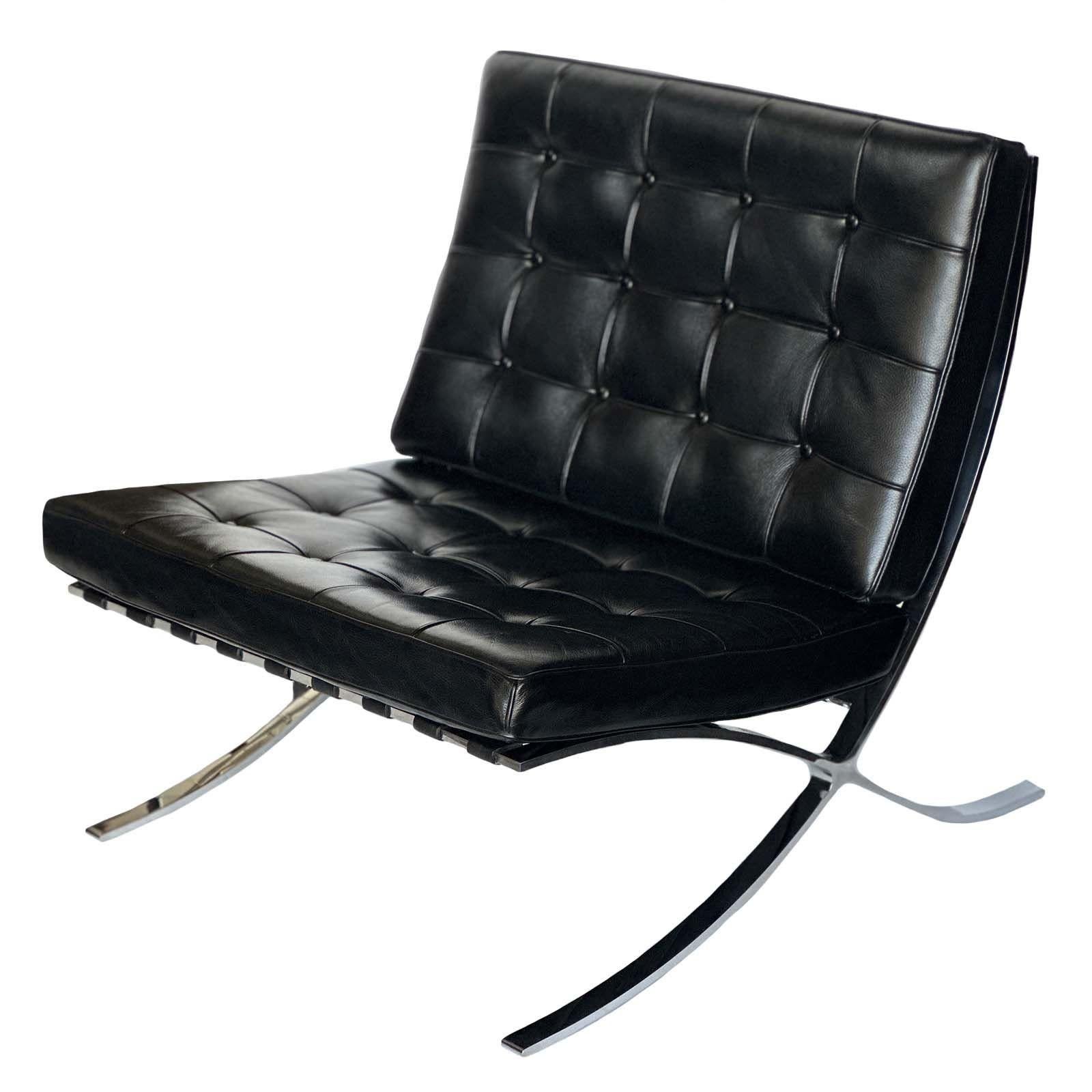Paar italienische Barcelona-Stühle aus schwarzem Leder und Chrom im Vintage-Stil (Italienisch) im Angebot