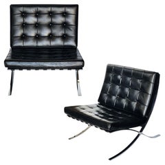 Pair of Retro Italian Black Leather & Chrome Barcelona Chairs