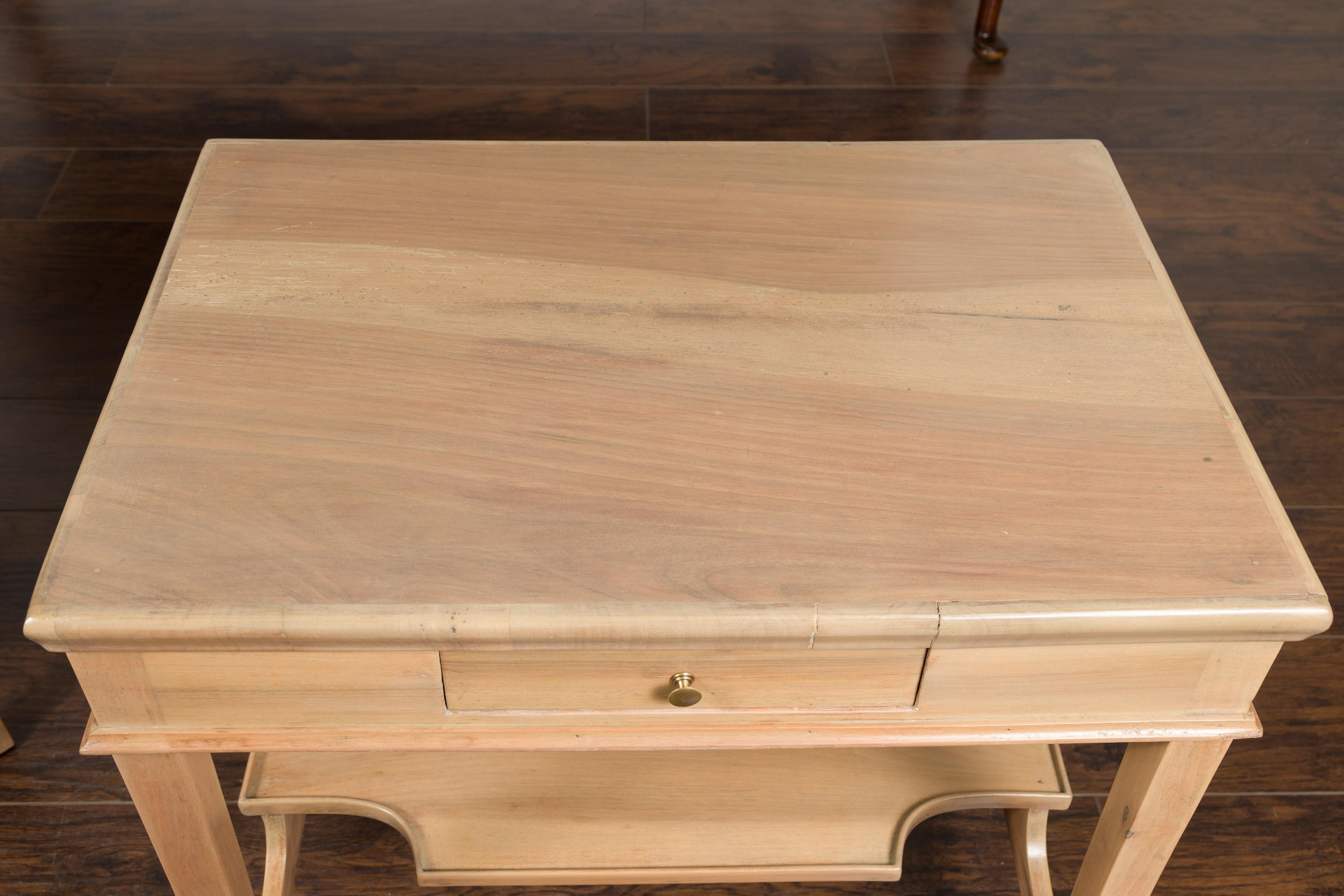 Pair of Vintage Italian Bleached Walnut Tables with Single Drawers and Shelves 8